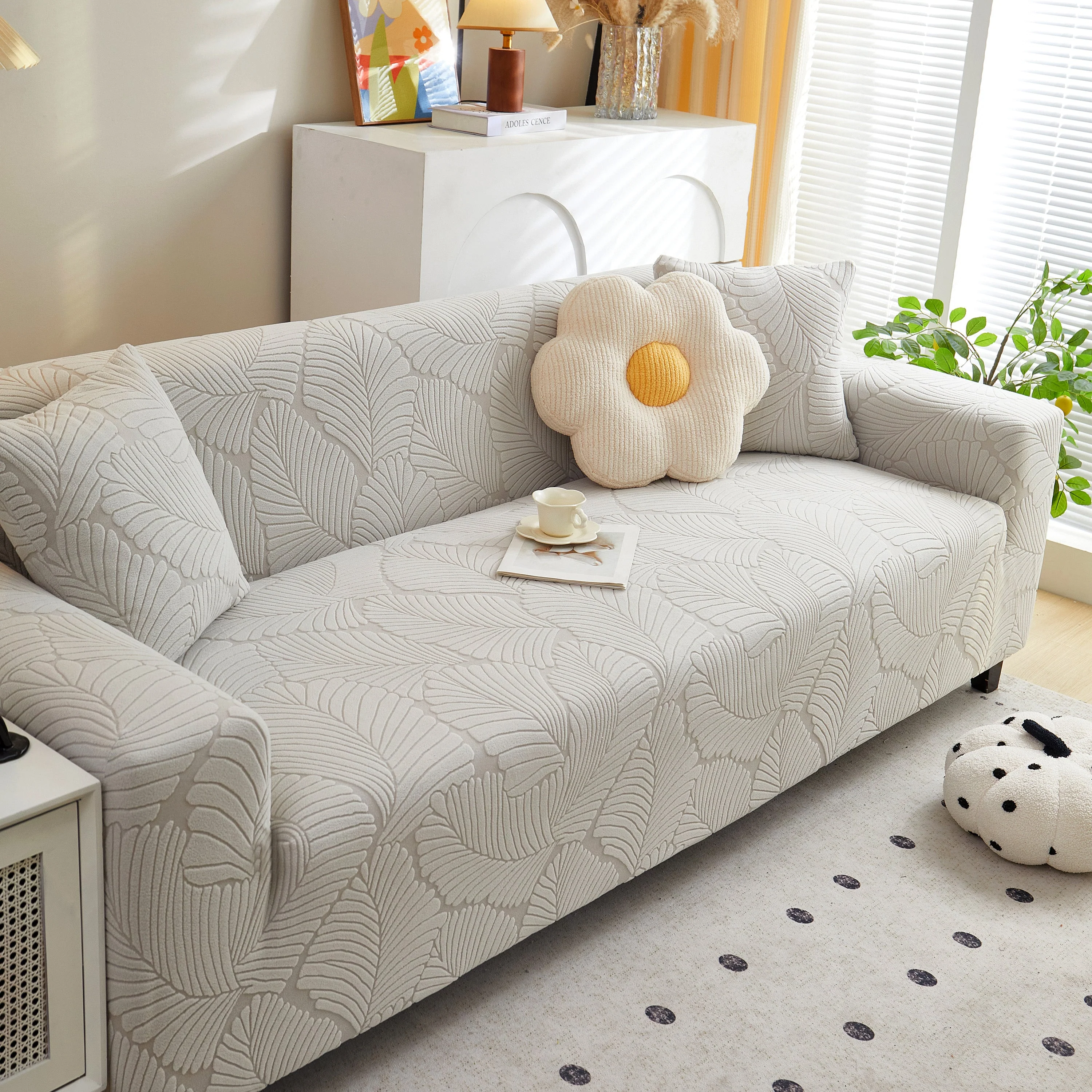 Jacquard Leaf Stretch Sofa Protector Cover Soft Washable Spandex Couch Slipcover - Image 59
