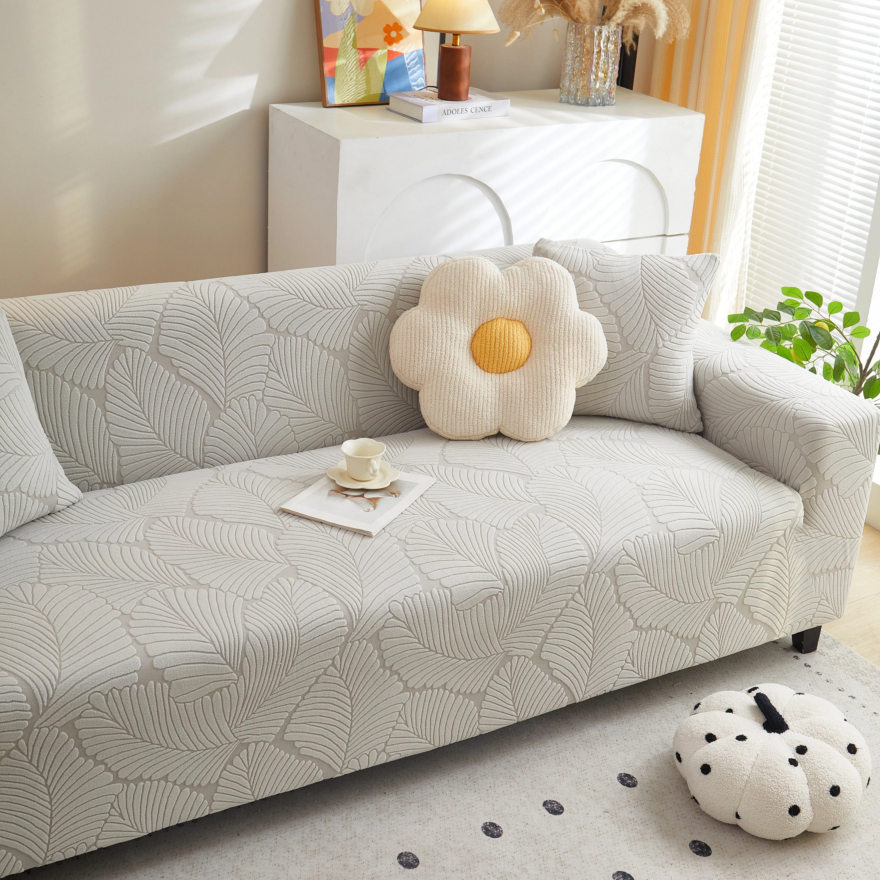 Jacquard Leaf Stretch Sofa Protector Cover Soft Washable Spandex Couch Slipcover - Image 60