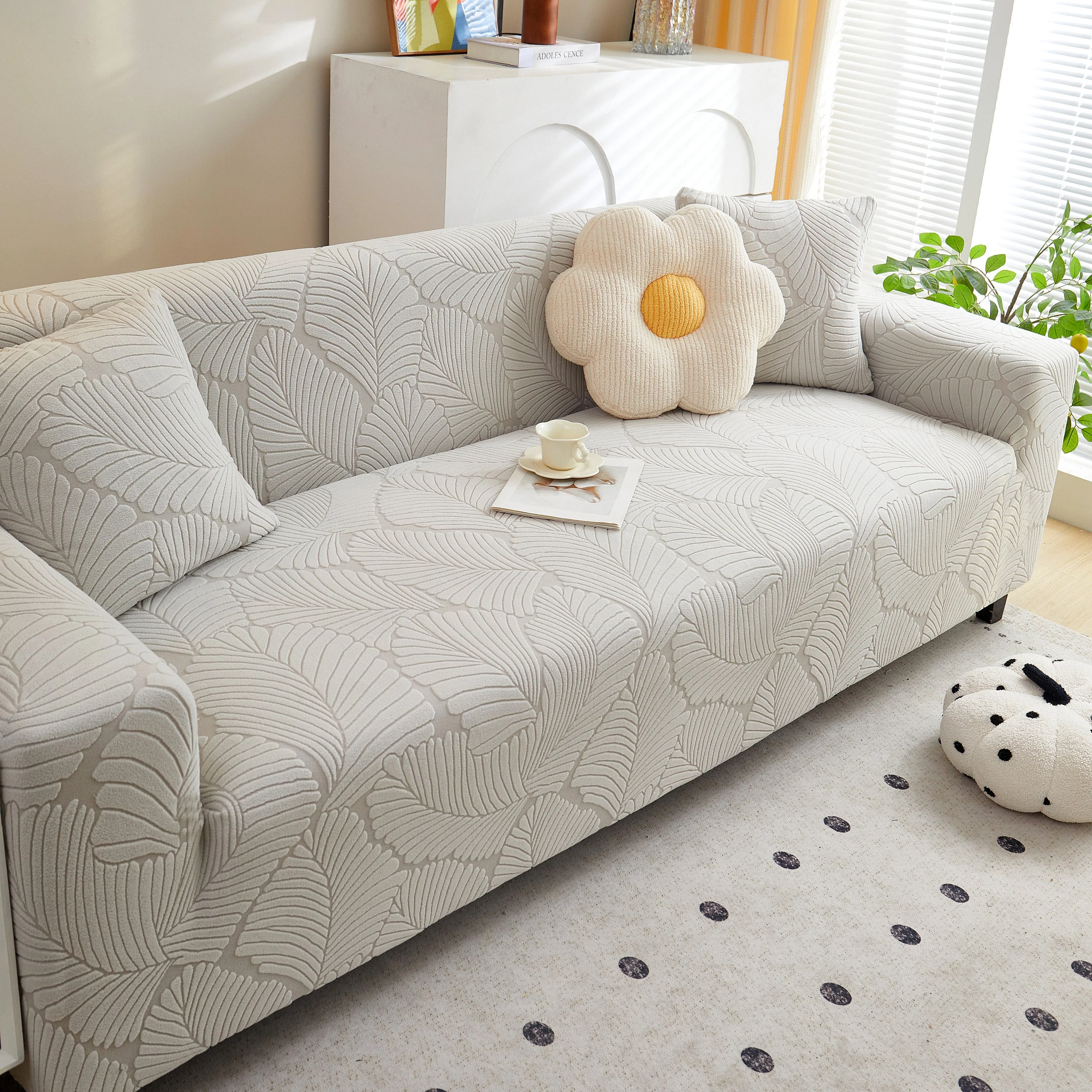 Jacquard Leaf Stretch Sofa Protector Cover Soft Washable Spandex Couch Slipcover - Image 61