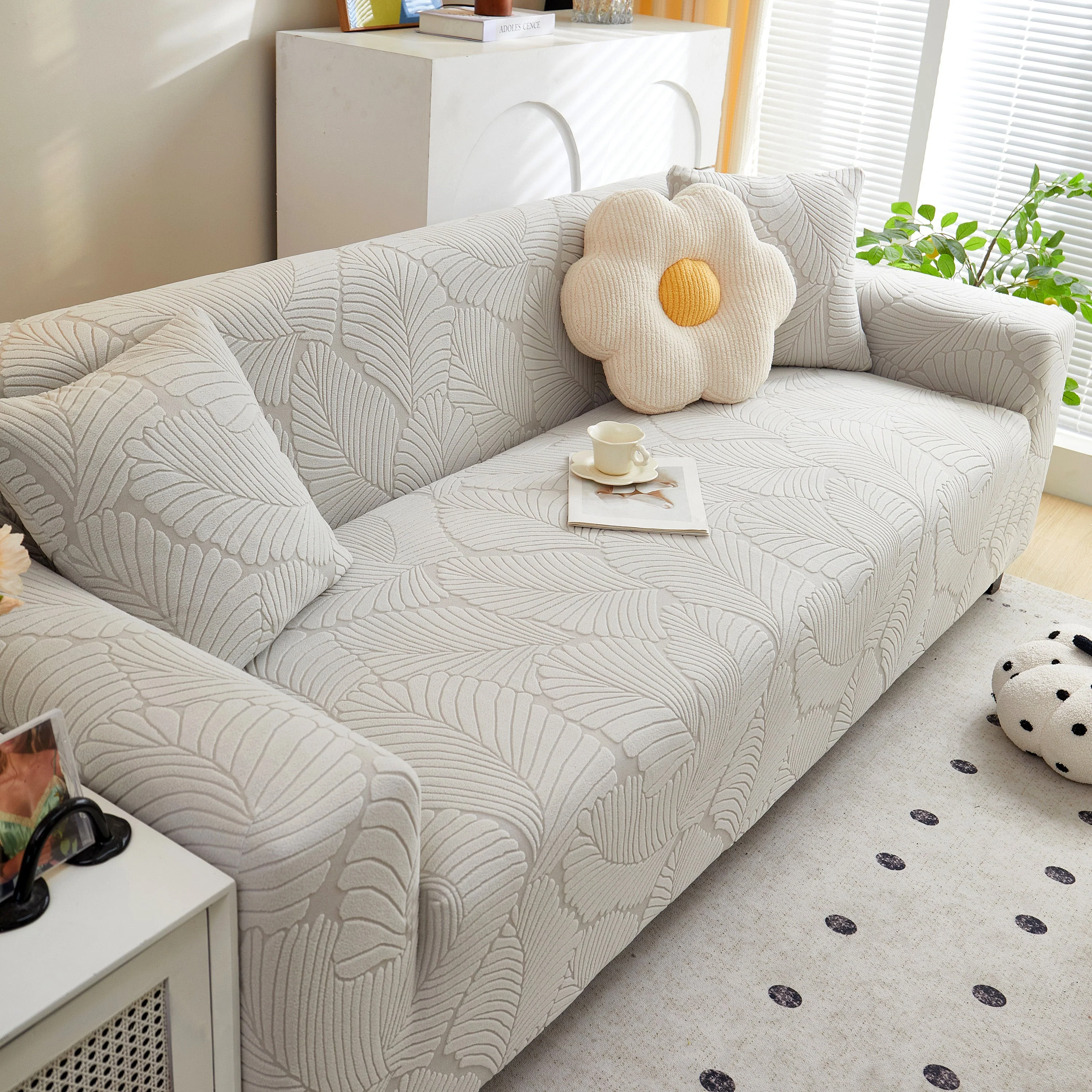 Jacquard Leaf Stretch Sofa Protector Cover Soft Washable Spandex Couch Slipcover - Image 62