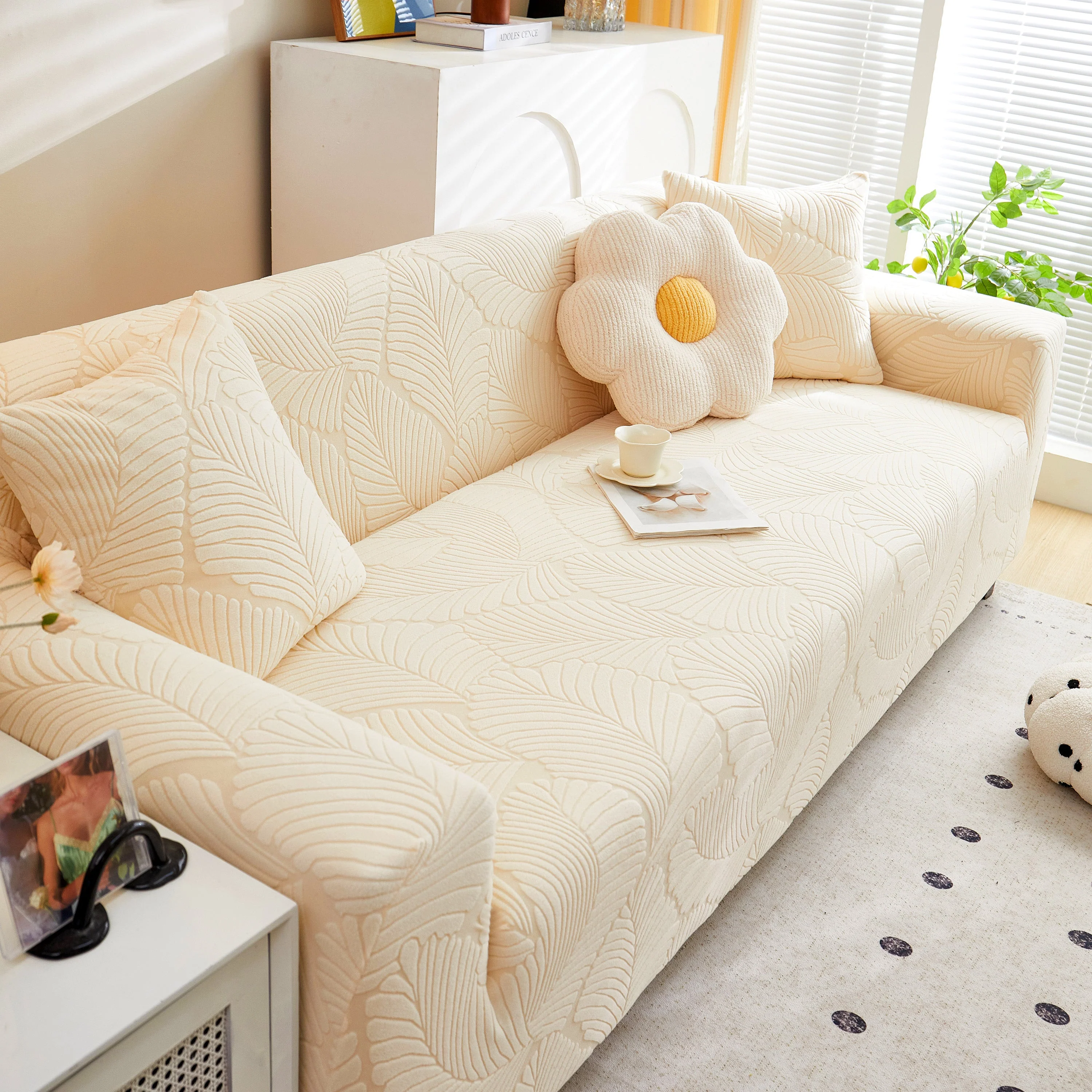 Jacquard Leaf Stretch Sofa Protector Cover Soft Washable Spandex Couch Slipcover - Image 63