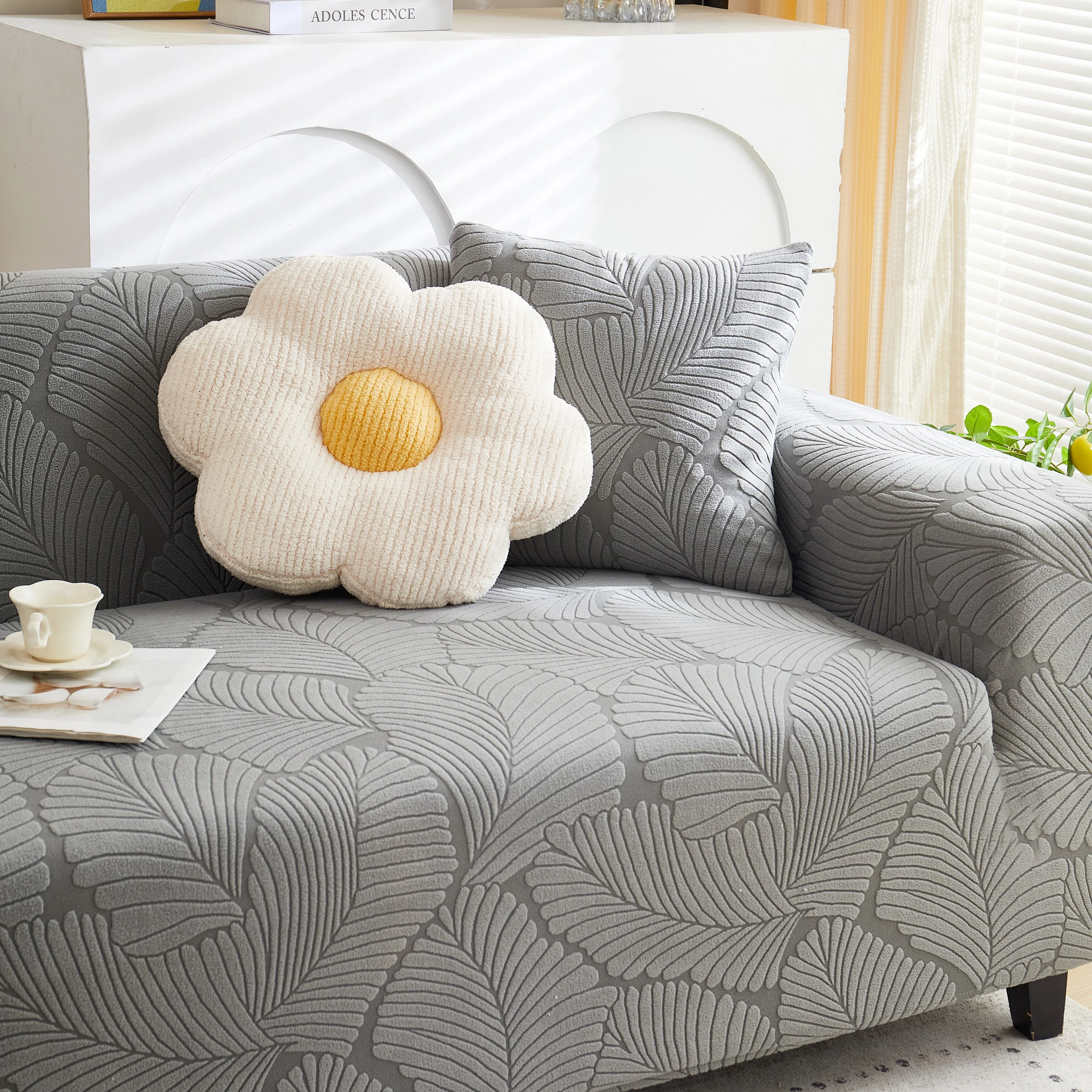 Jacquard Leaf Stretch Sofa Protector Cover Soft Washable Spandex Couch Slipcover - Image 7