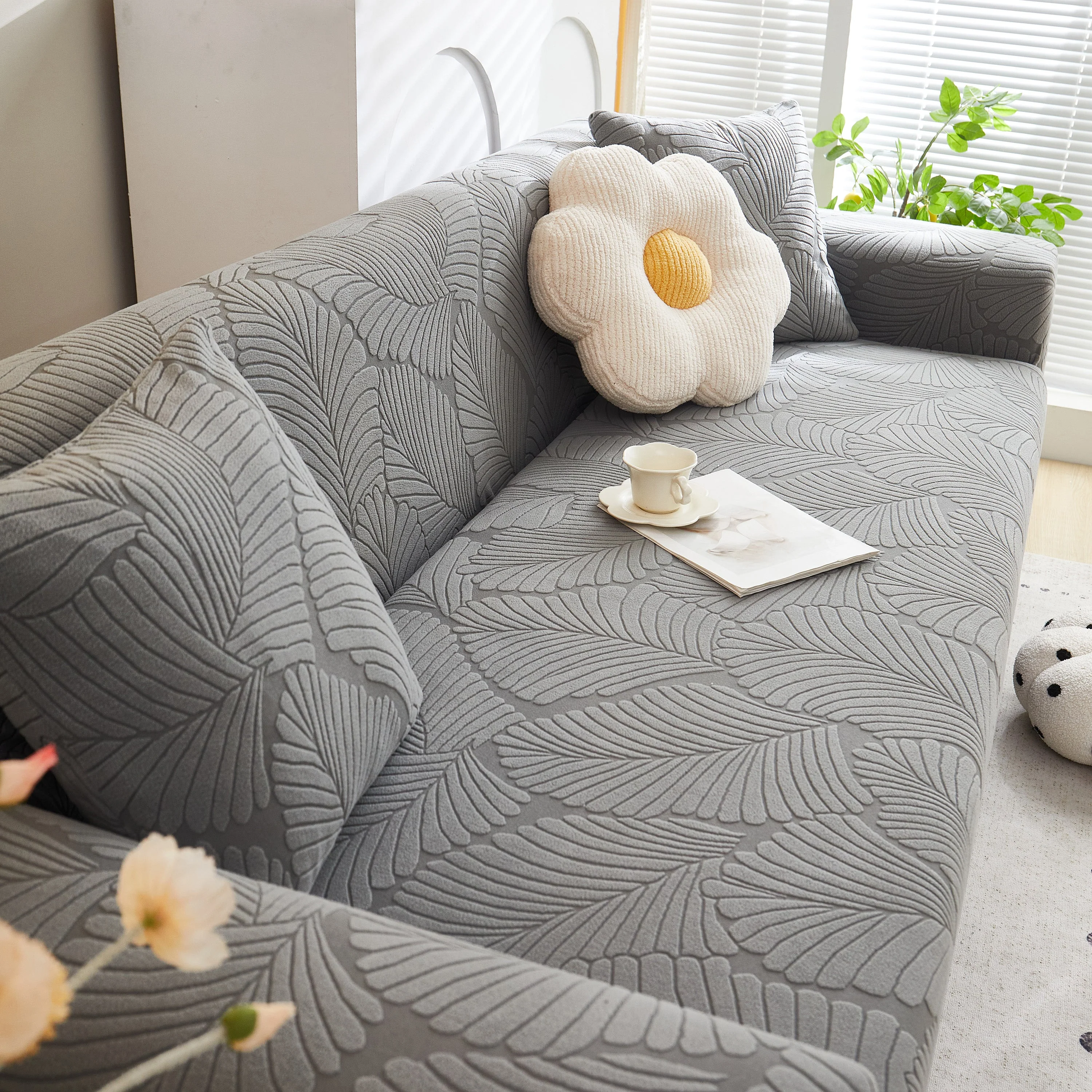 Jacquard Leaf Stretch Sofa Protector Cover Soft Washable Spandex Couch Slipcover - Image 8