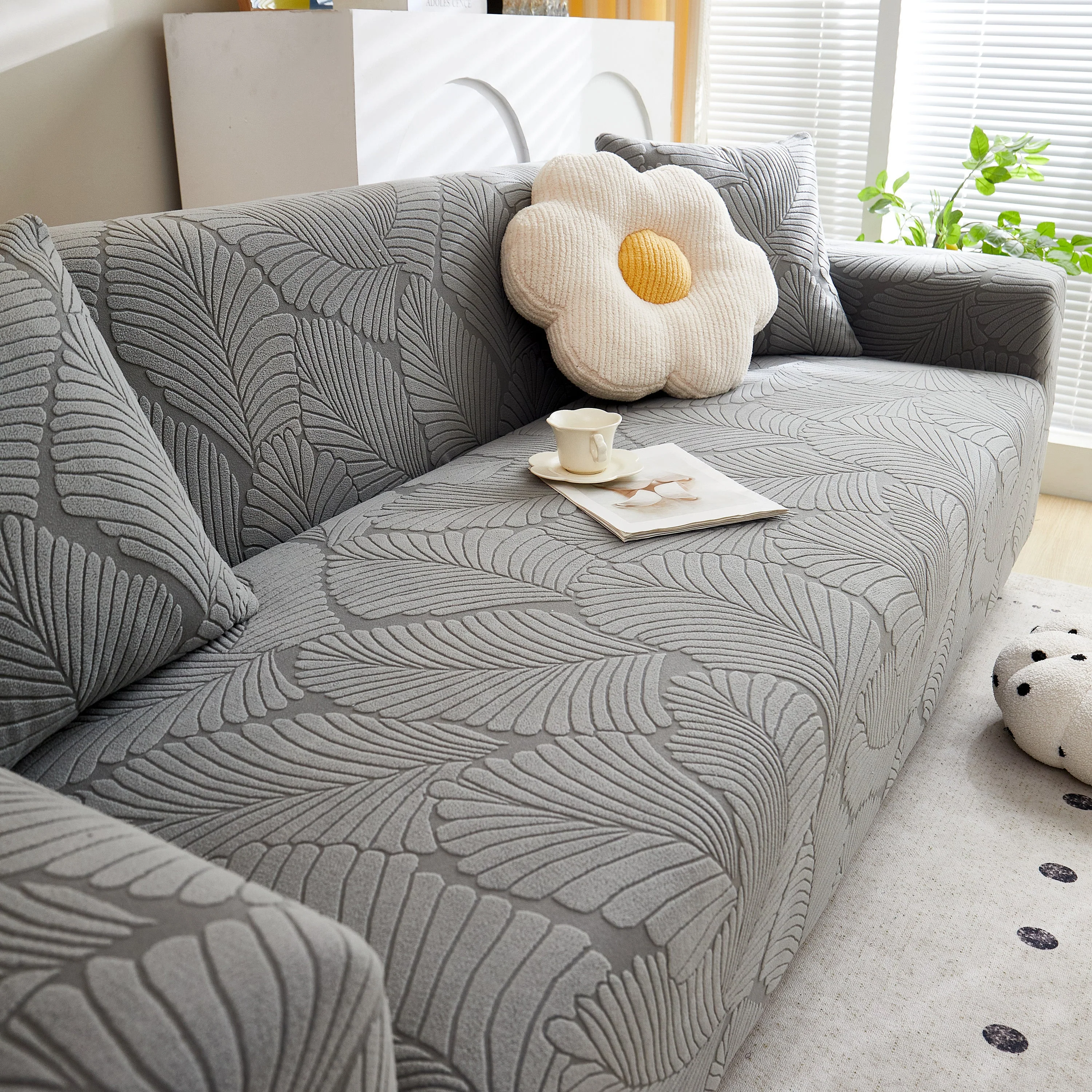Jacquard Leaf Stretch Sofa Protector Cover Soft Washable Spandex Couch Slipcover - Image 9
