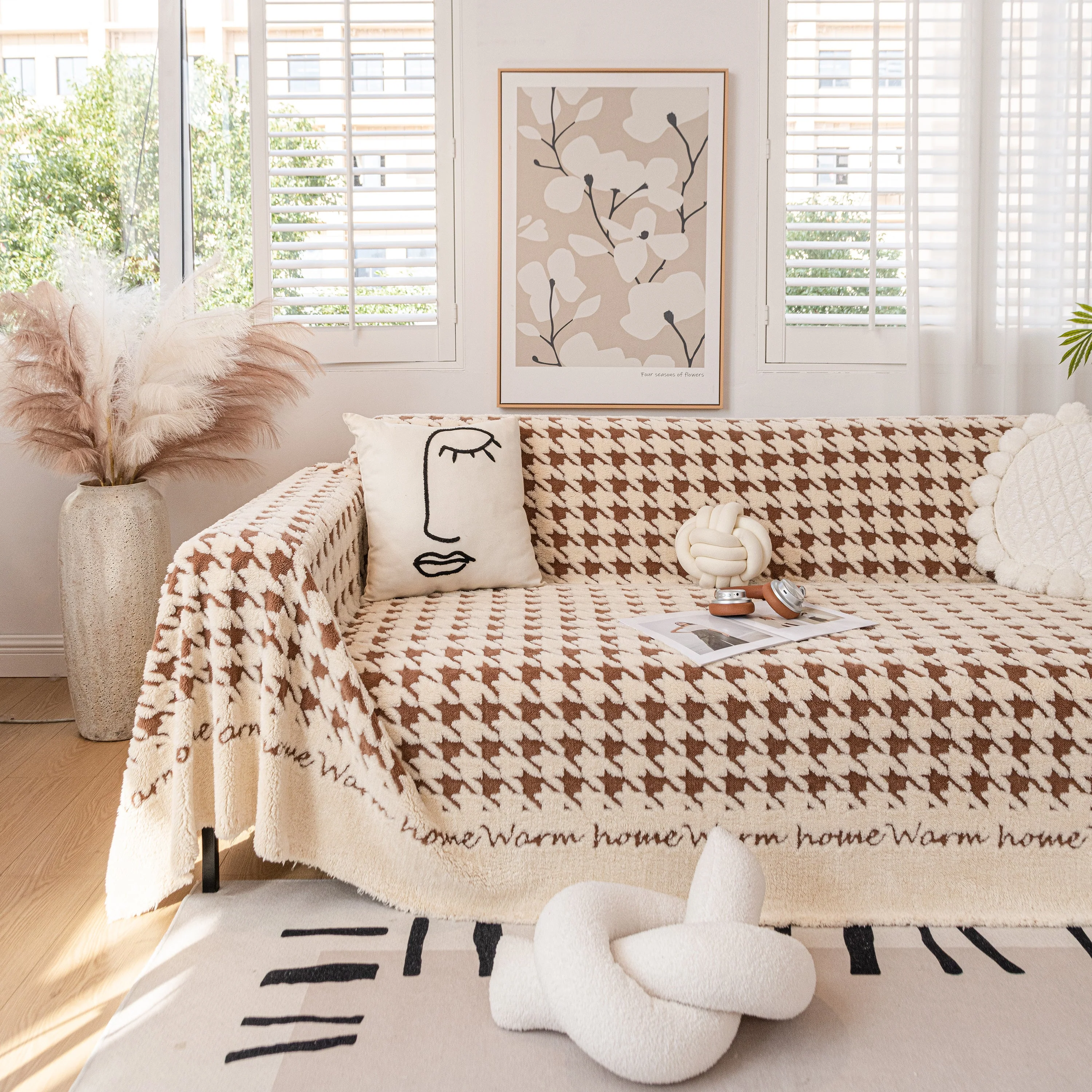 Jacquard Plush Houndstooth Sofa Throw Cover, Cover Throws for Sofas, Stylish Living Room Throws - Image 10