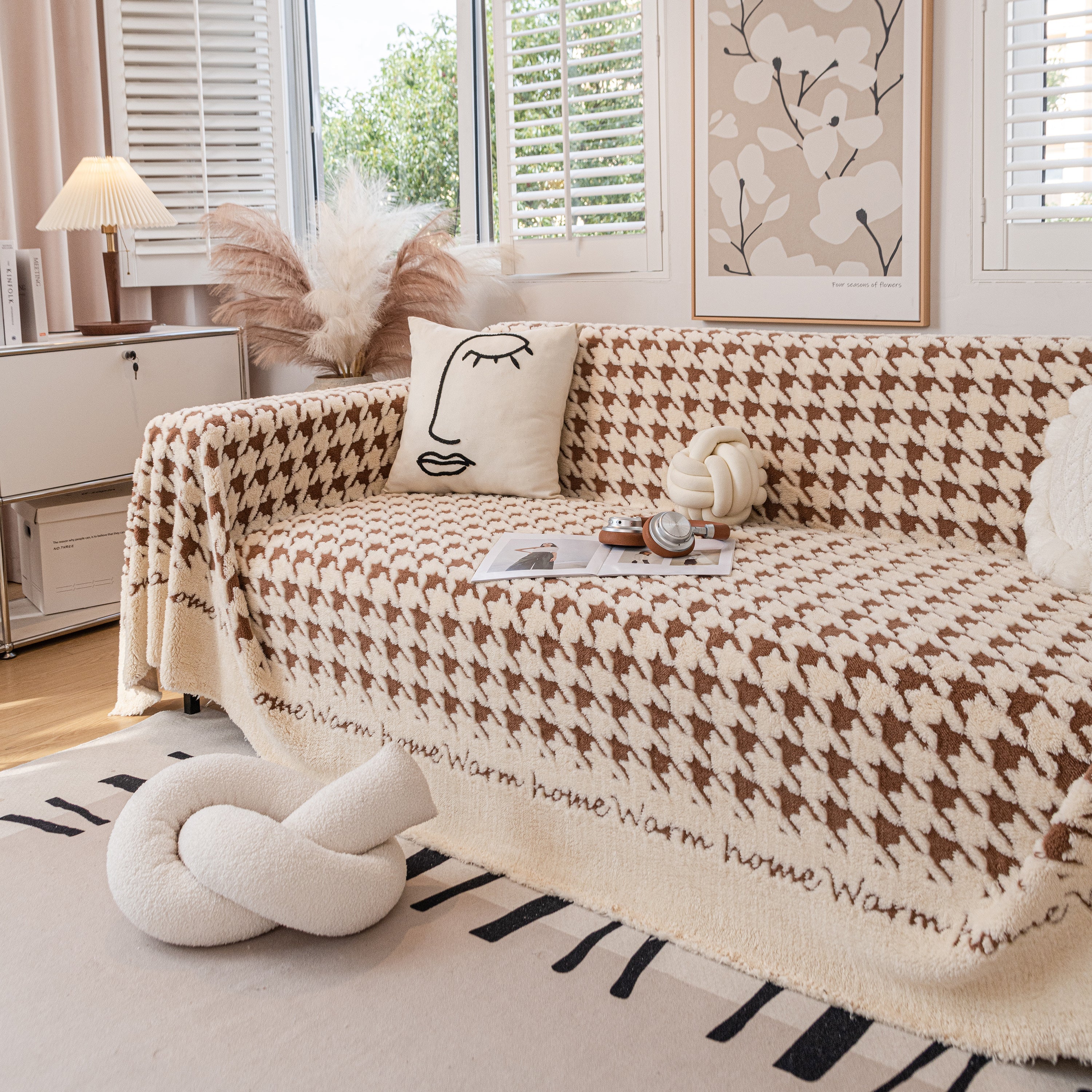 Jacquard Plush Houndstooth Sofa Throw Cover, Cover Throws for Sofas, Stylish Living Room Throws - Image 11