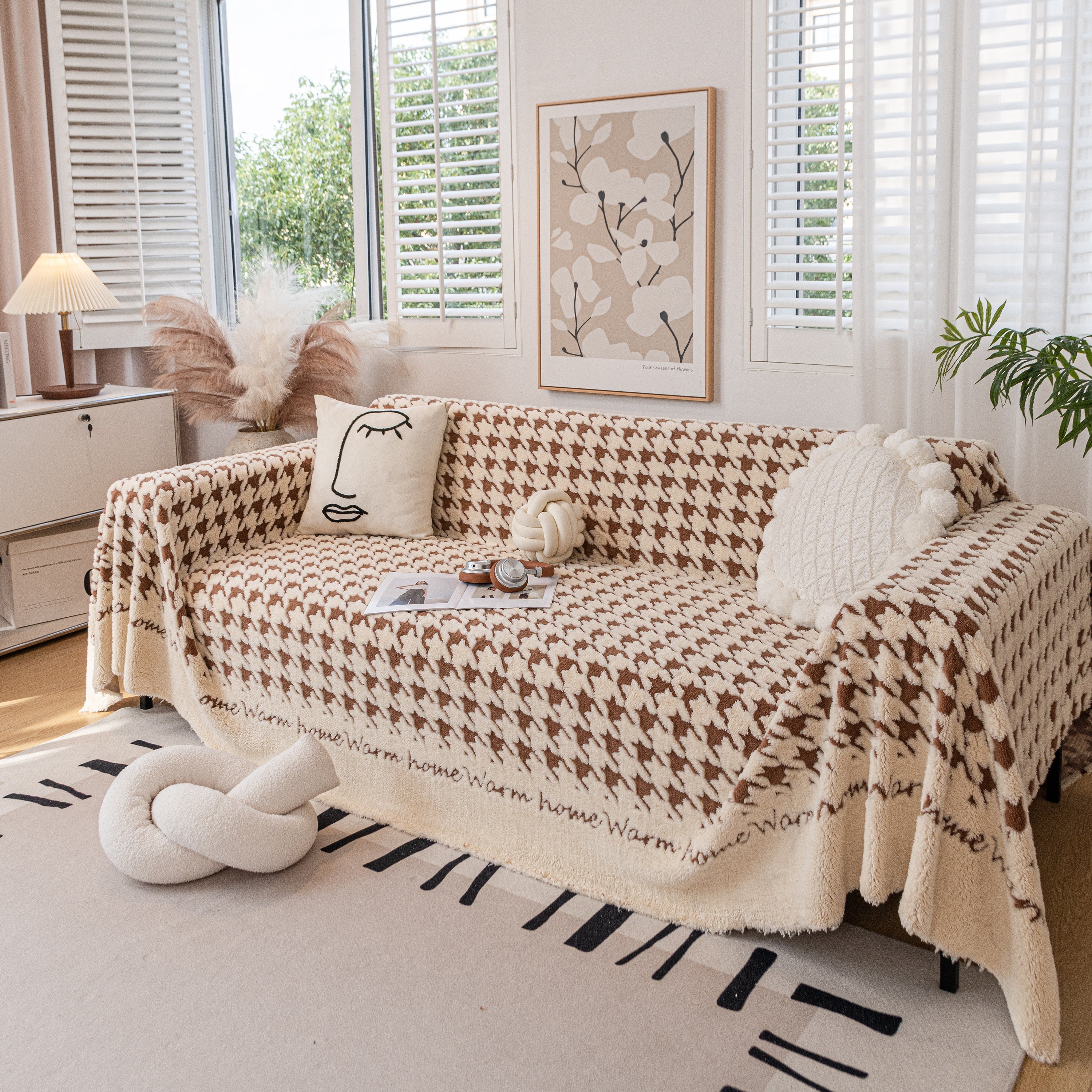 Jacquard Plush Houndstooth Sofa Throw Cover, Cover Throws for Sofas, Stylish Living Room Throws - Image 12