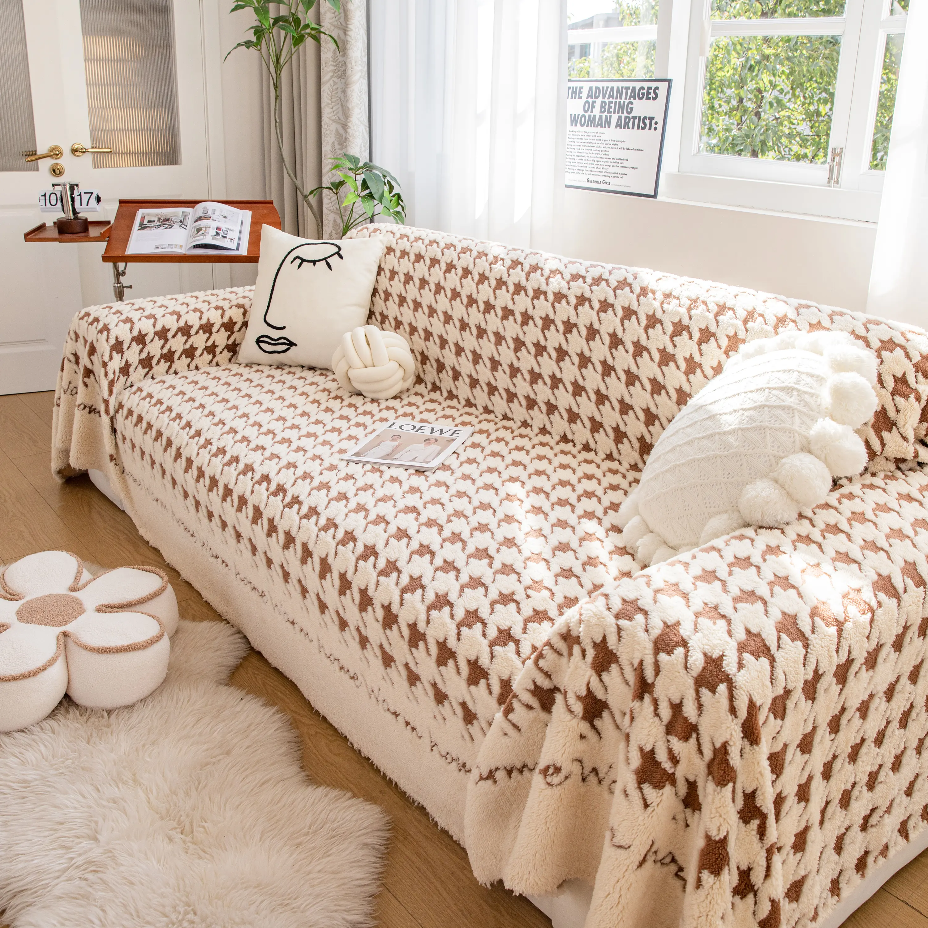 Jacquard Plush Houndstooth Sofa Throw Cover, Cover Throws for Sofas, Stylish Living Room Throws - Image 2