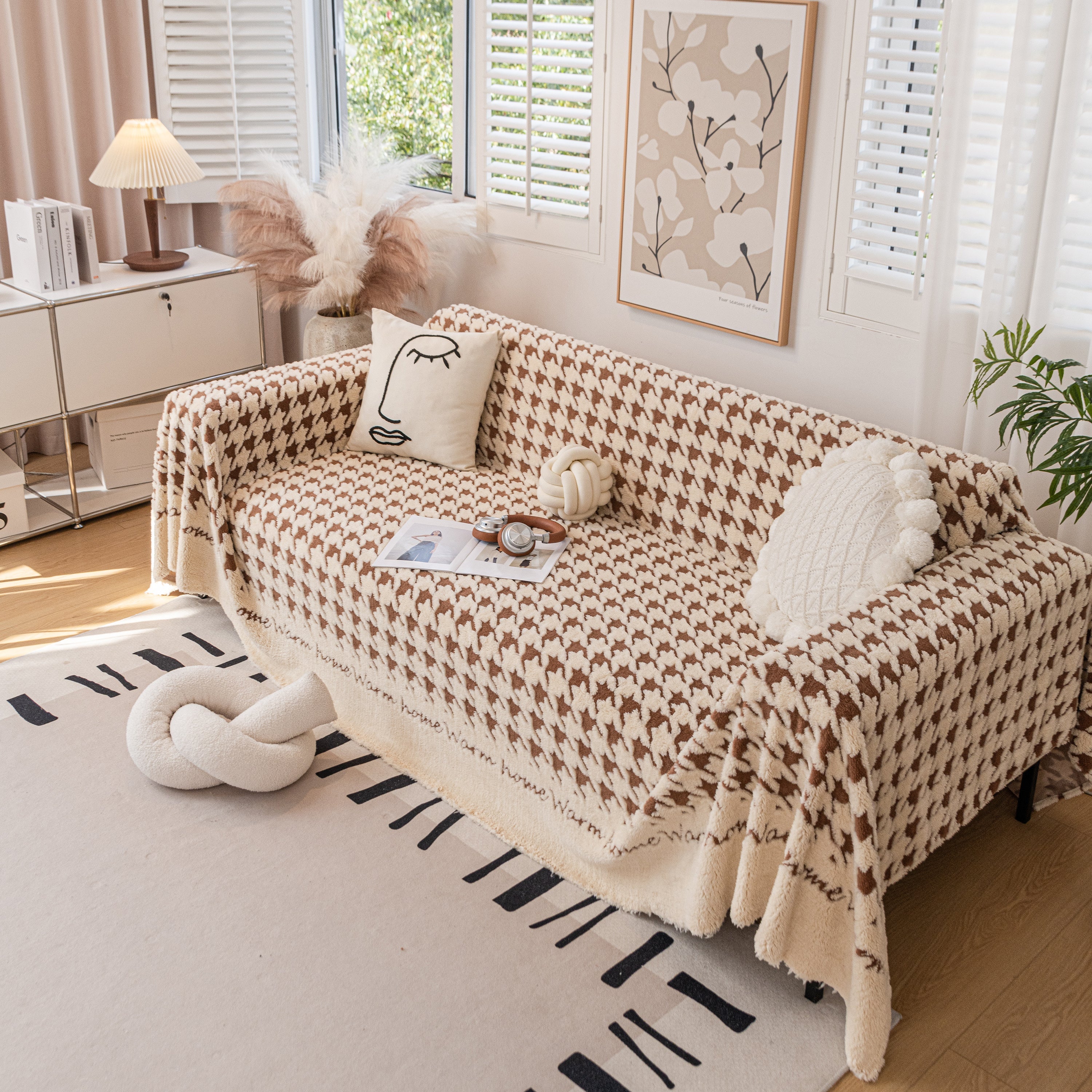 Jacquard Plush Houndstooth Sofa Throw Cover, Cover Throws for Sofas, Stylish Living Room Throws - Image 20