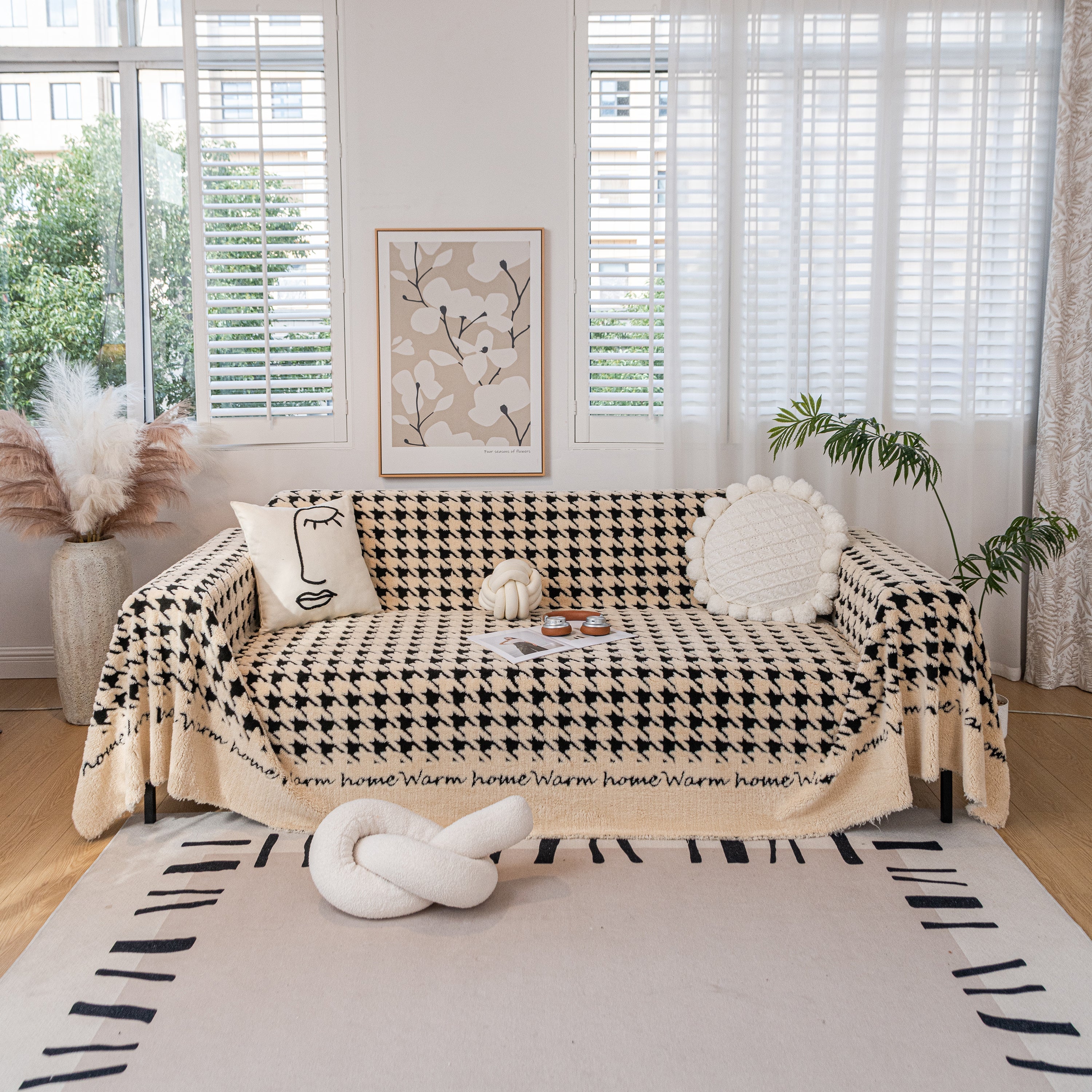 Jacquard Plush Houndstooth Sofa Throw Cover, Cover Throws for Sofas, Stylish Living Room Throws - Image 25