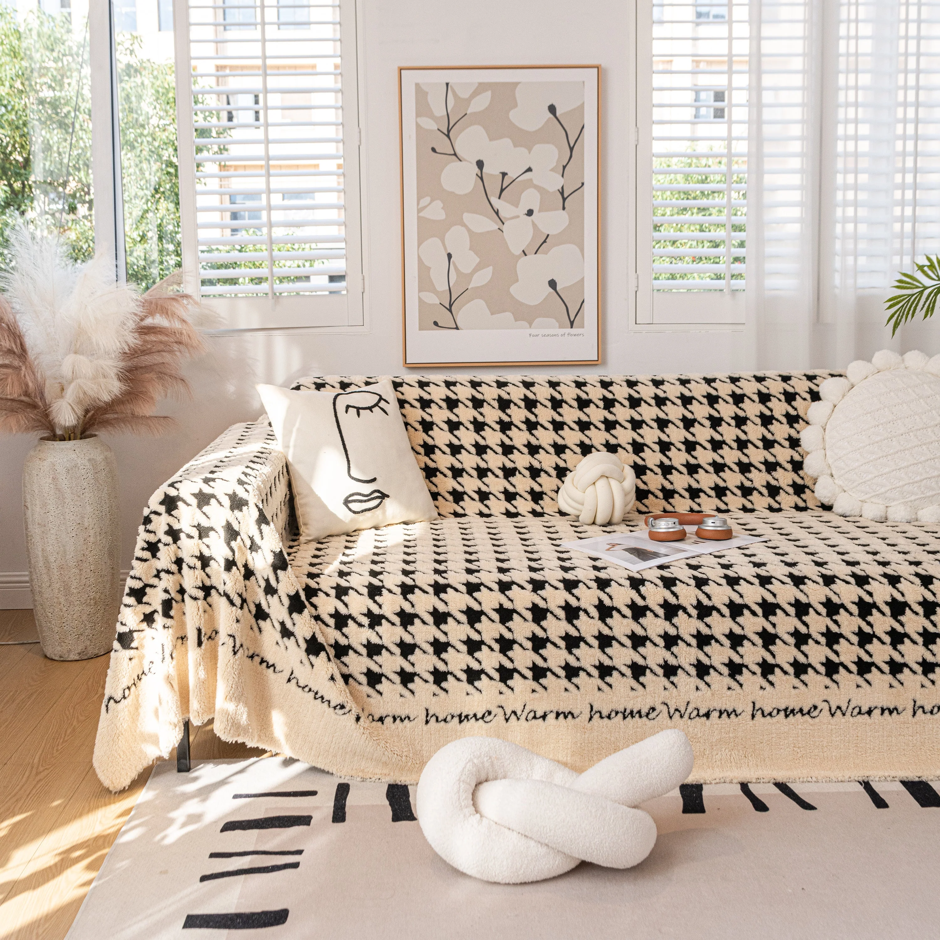Jacquard Plush Houndstooth Sofa Throw Cover, Cover Throws for Sofas, Stylish Living Room Throws - Image 26