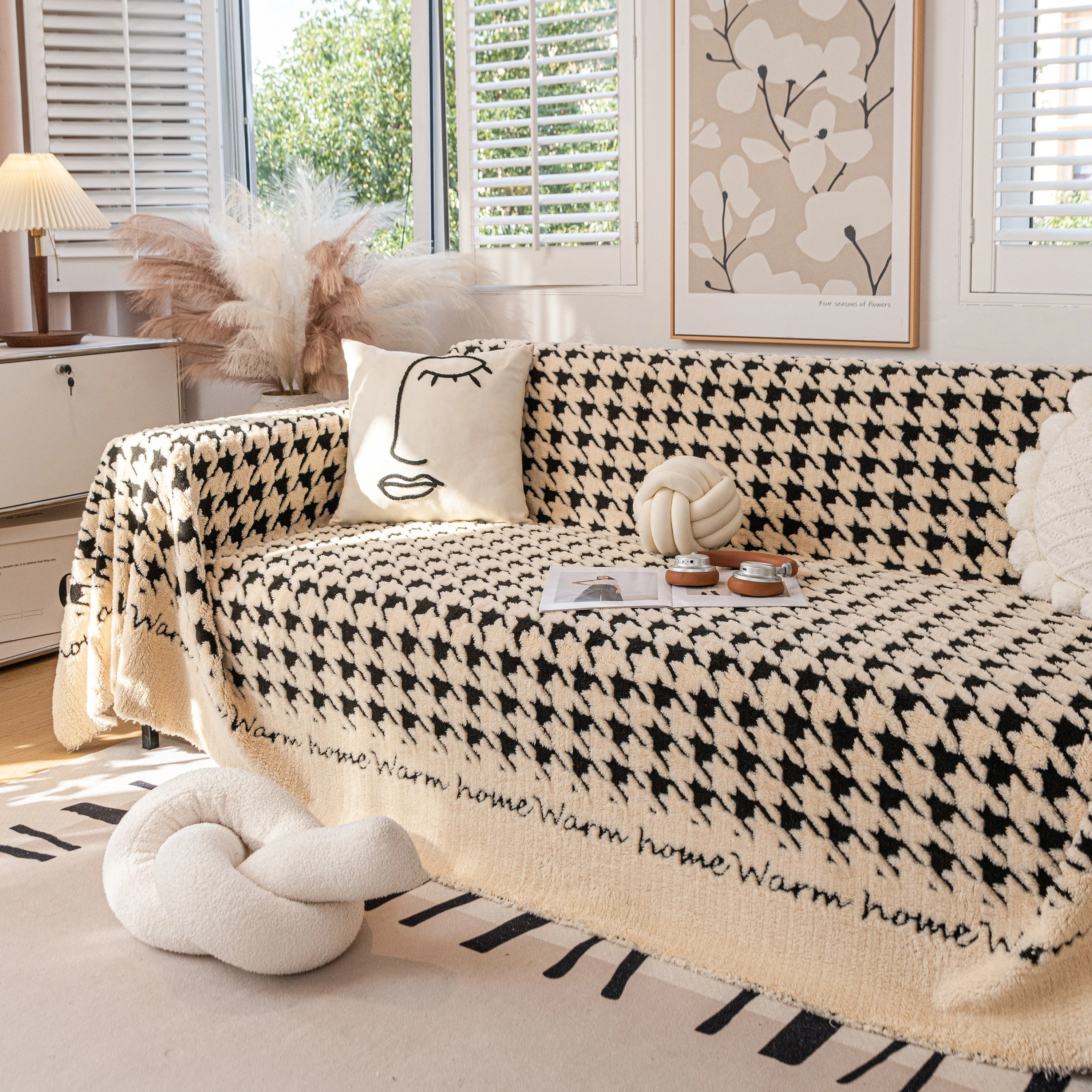 Jacquard Plush Houndstooth Sofa Throw Cover, Cover Throws for Sofas, Stylish Living Room Throws - Image 27