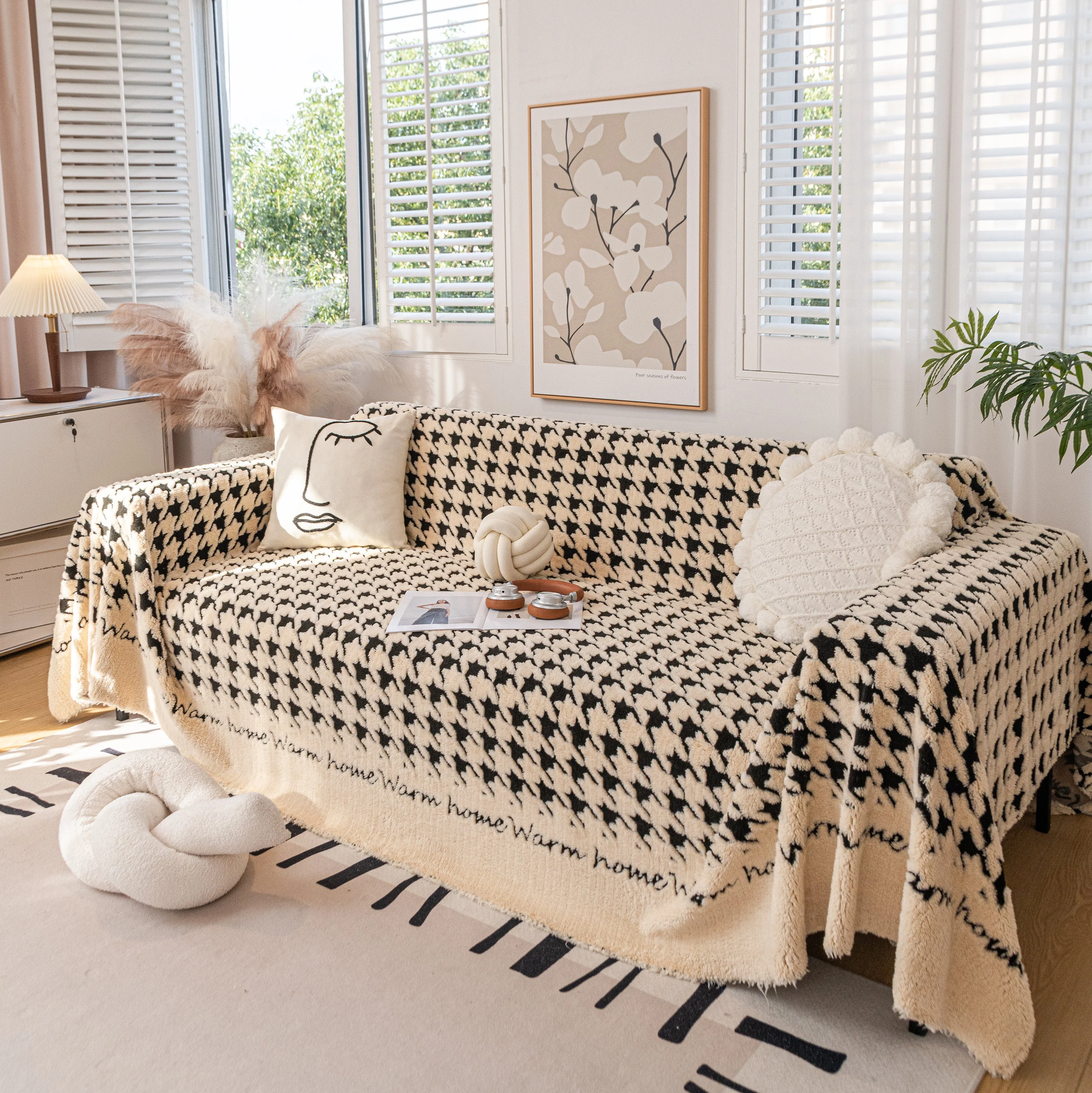 Jacquard Plush Houndstooth Sofa Throw Cover, Cover Throws for Sofas, Stylish Living Room Throws - Image 28