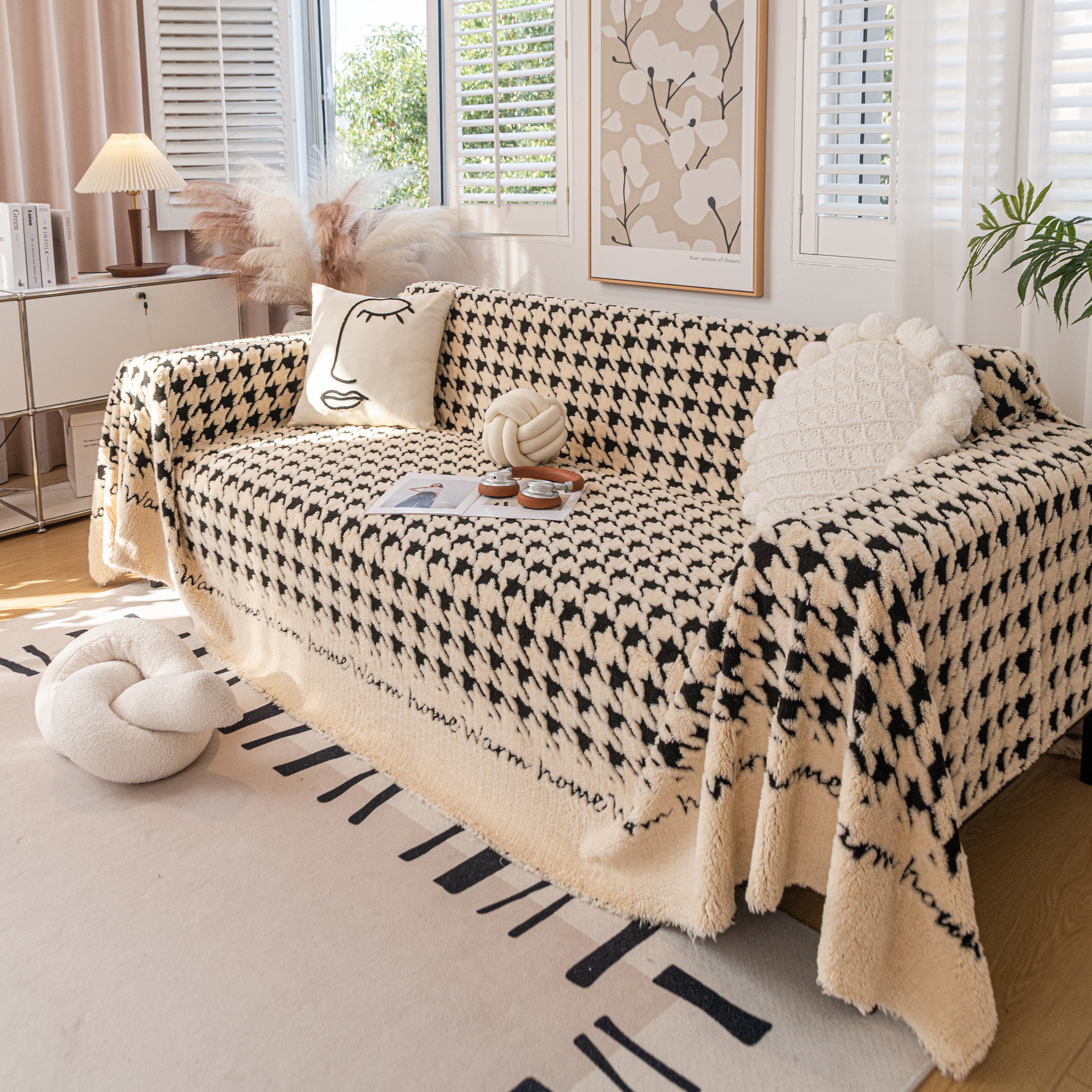 Jacquard Plush Houndstooth Sofa Throw Cover, Cover Throws for Sofas, Stylish Living Room Throws - Image 29