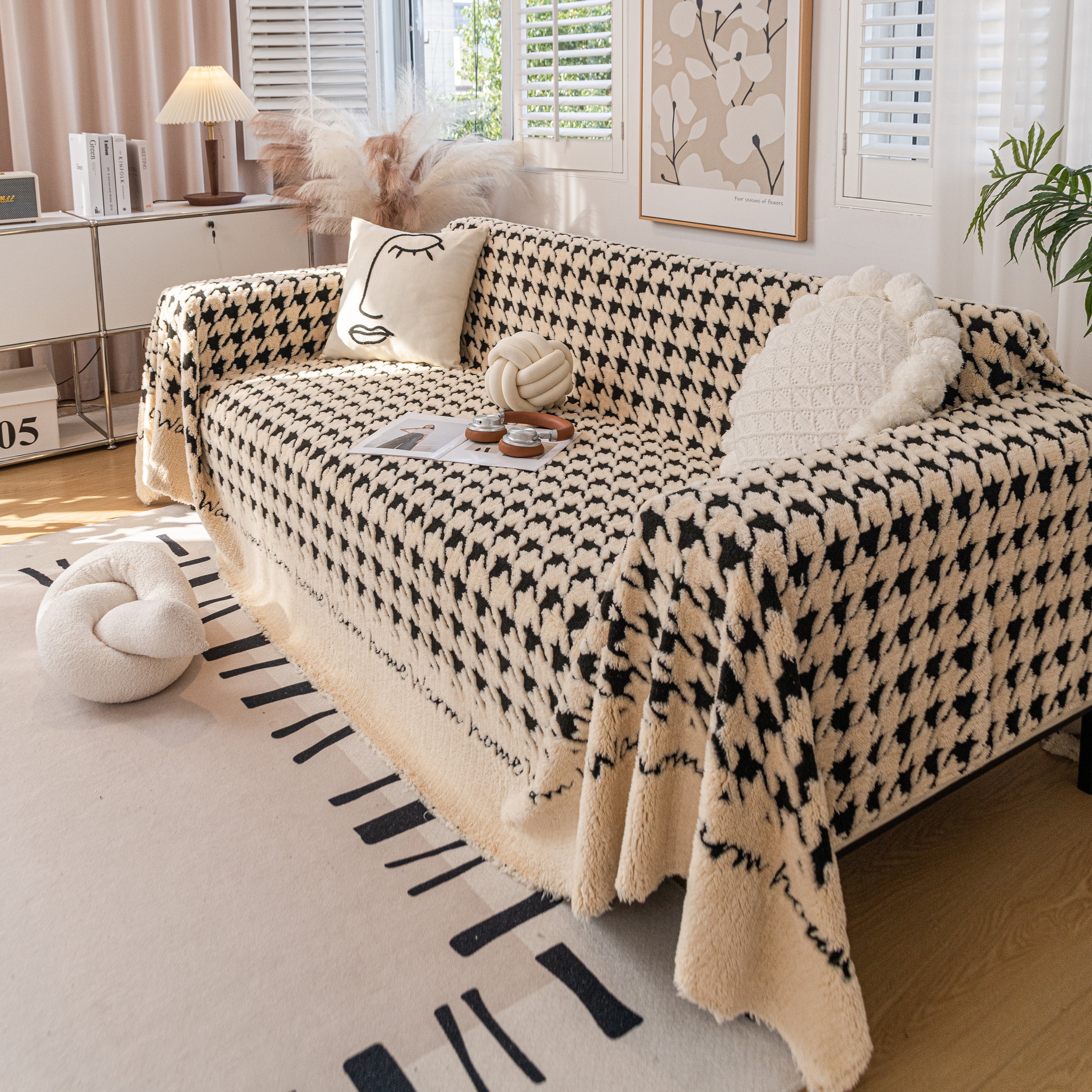 Jacquard Plush Houndstooth Sofa Throw Cover, Cover Throws for Sofas, Stylish Living Room Throws - Image 30