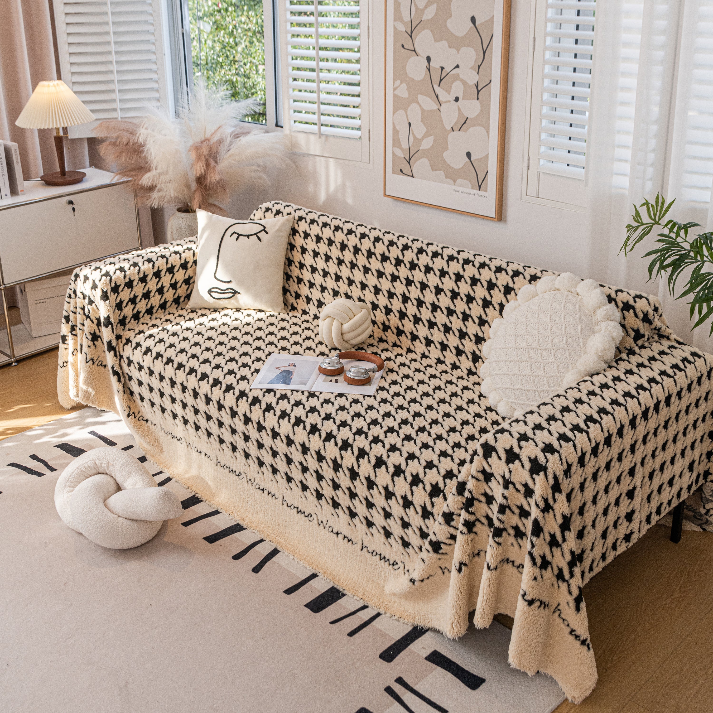 Jacquard Plush Houndstooth Sofa Throw Cover, Cover Throws for Sofas, Stylish Living Room Throws - Image 34