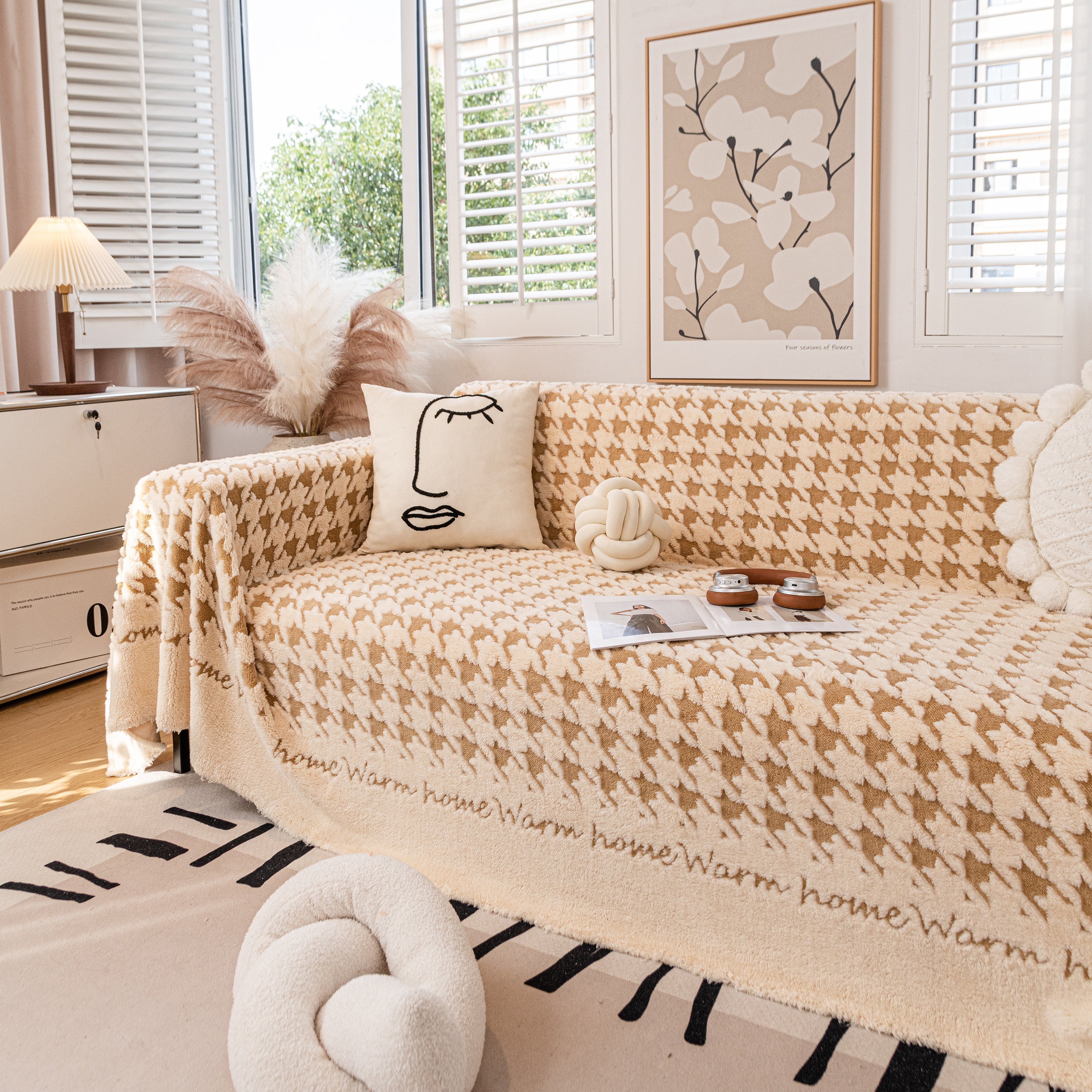 Jacquard Plush Houndstooth Sofa Throw Cover, Cover Throws for Sofas, Stylish Living Room Throws - Image 41