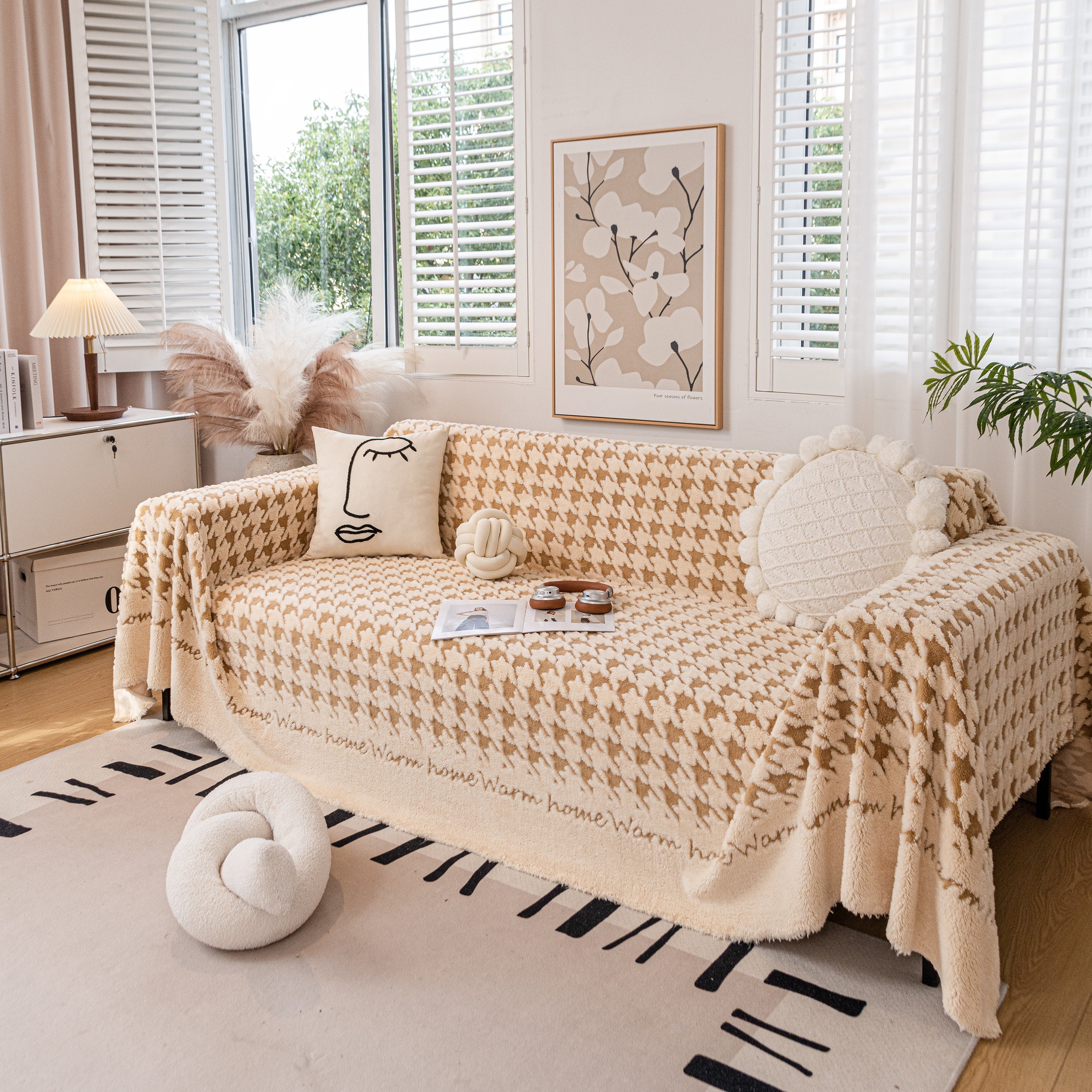 Jacquard Plush Houndstooth Sofa Throw Cover, Cover Throws for Sofas, Stylish Living Room Throws - Image 42