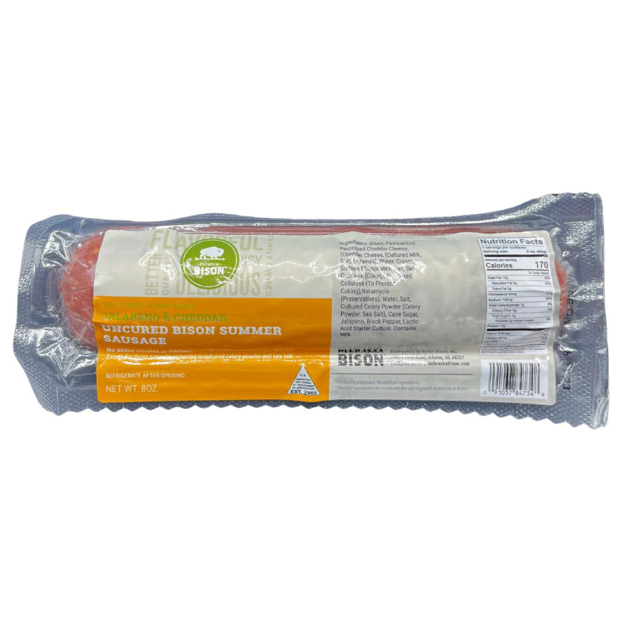 Jalapeno Peppercheese Bison Summer Sausage | Pack of 3 | 7-8 oz | Nebraska Bison - Image 2
