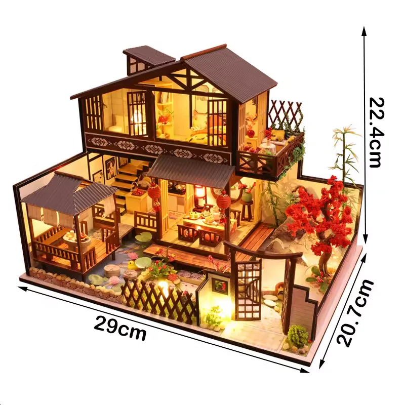 Japanese House Dollhouse Kit - Miniature Wizardi Roombox Kit with LED Light F07M51-78-P002-A - Image 4