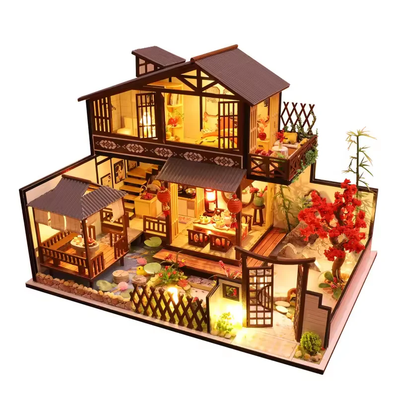 Japanese House Dollhouse Kit - Miniature Wizardi Roombox Kit with LED Light F07M51-78-P002-A - Image 5
