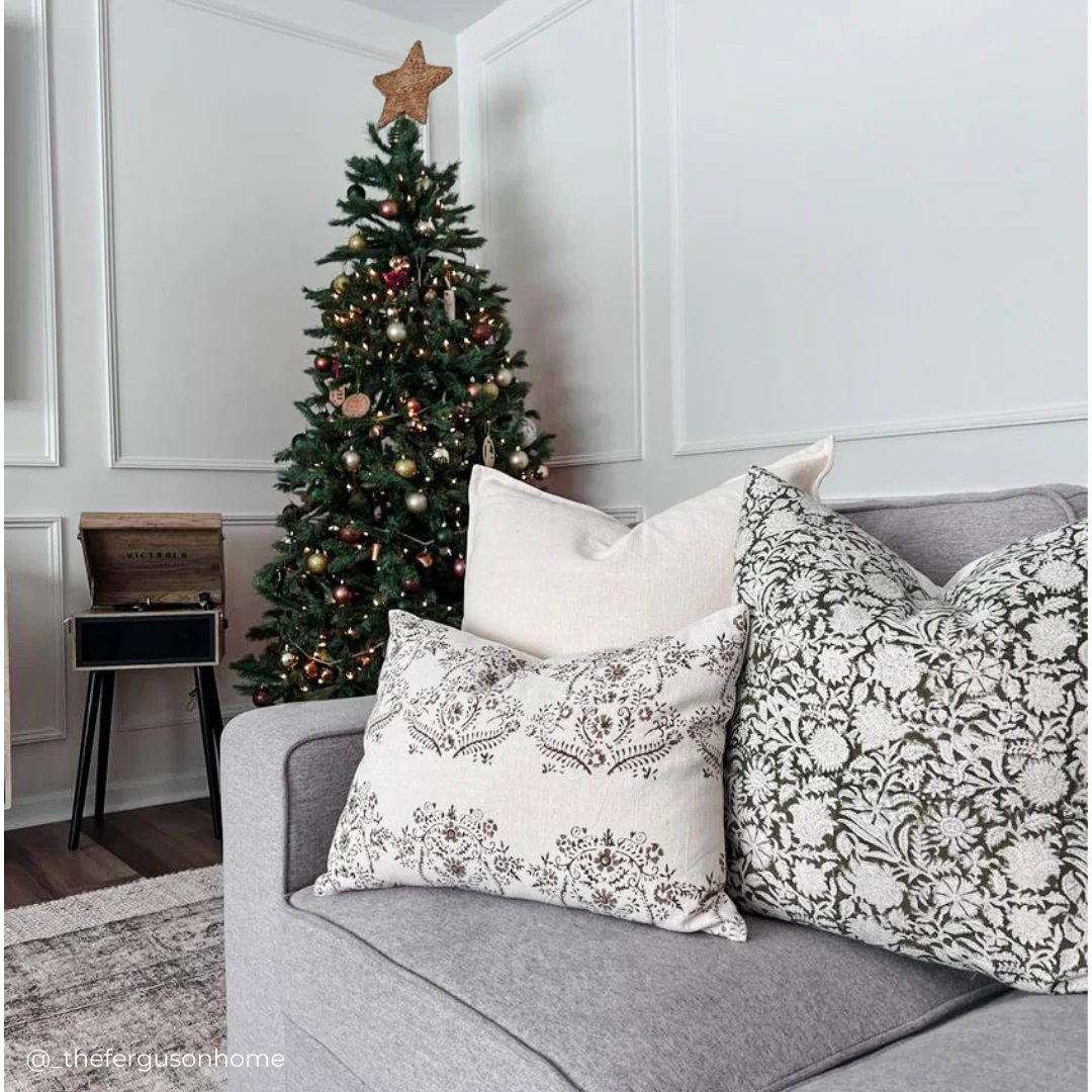 Jardim Floral Block Printed Pillow Cover | Olive - Image 5