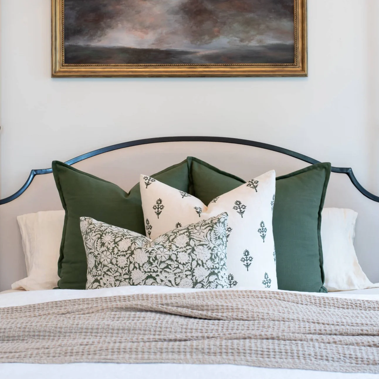 Jardim Floral Block Printed Pillow Cover | Olive Green | Lumbar - Image 2