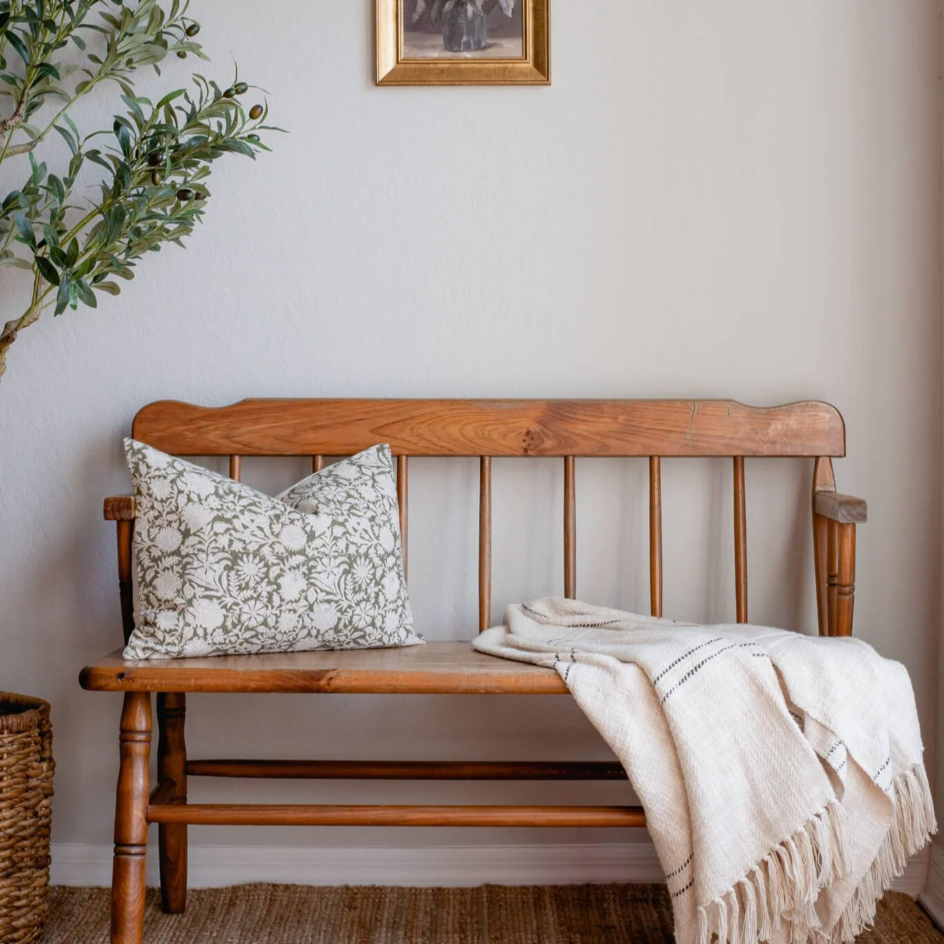 Jardim Floral Block Printed Pillow Cover | Olive Green | Lumbar - Image 4