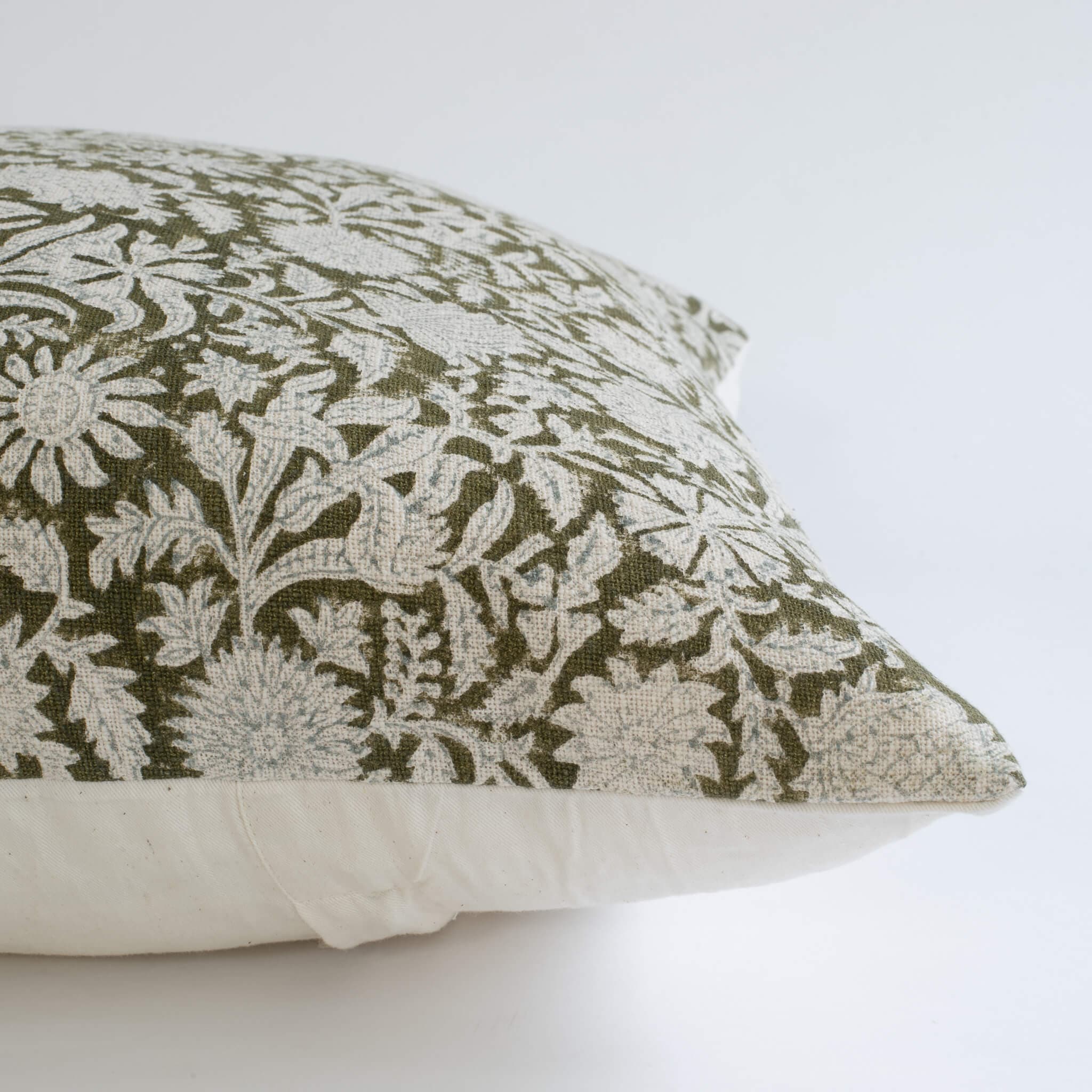 Jardim Floral Block Printed Pillow Cover | Olive Green | Lumbar - Image 6
