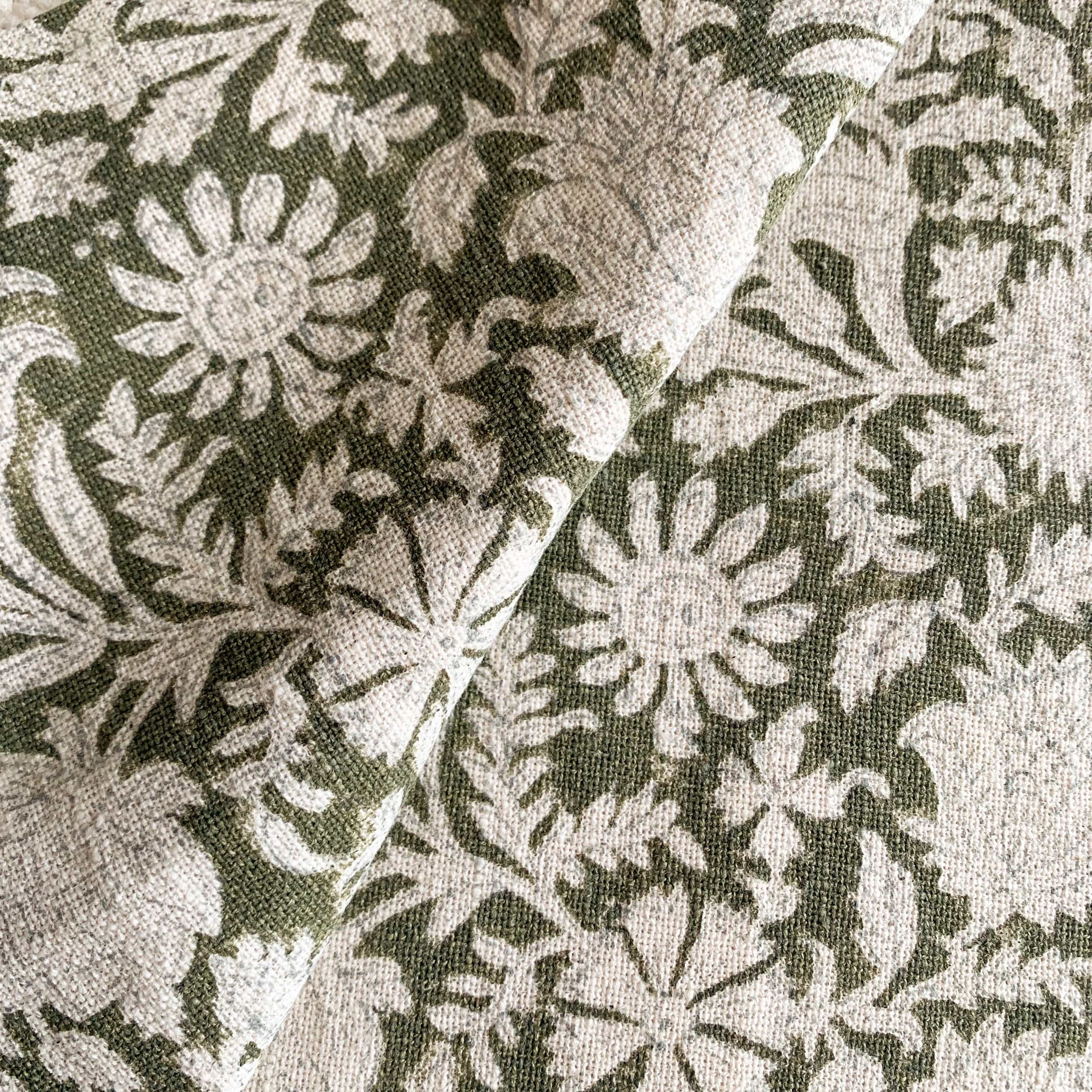 Jardim Floral Block Printed Pillow Cover | Olive Green | Lumbar - Image 8