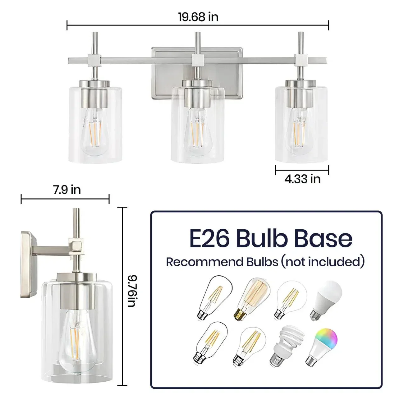 Jasper 3-Light Modern Clear Glass Bathroom Vanity Light, Black & Nickel - Image 13