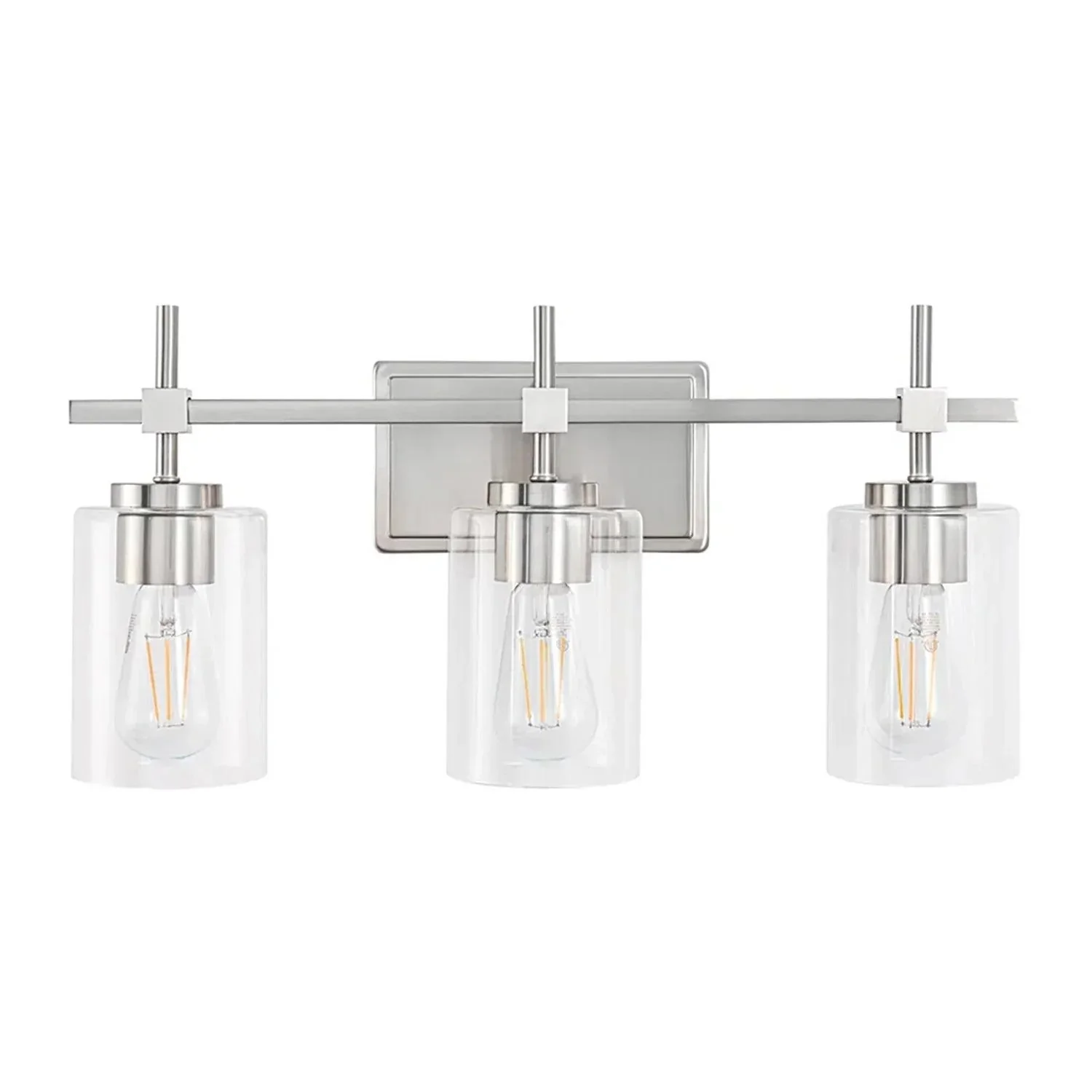 Jasper 3-Light Modern Clear Glass Bathroom Vanity Light, Black & Nickel - Image 8