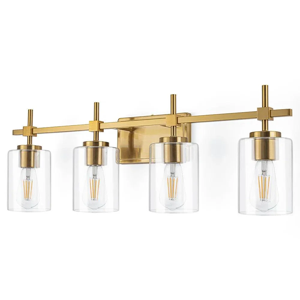Jasper Black & Gold Clear Glass 4-Light Bathroom Vanity Light - Image 12