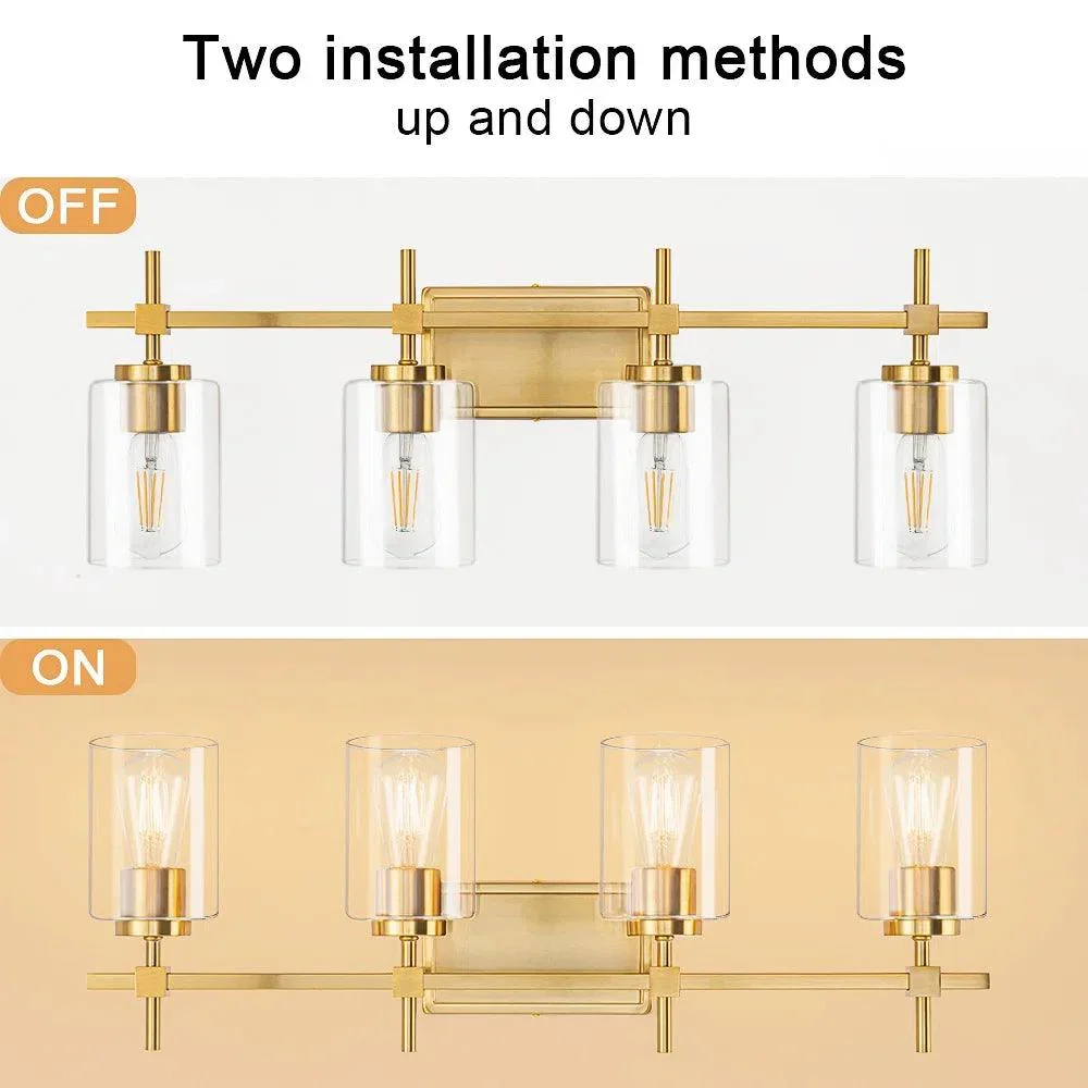 Jasper Black & Gold Clear Glass 4-Light Bathroom Vanity Light - Image 13