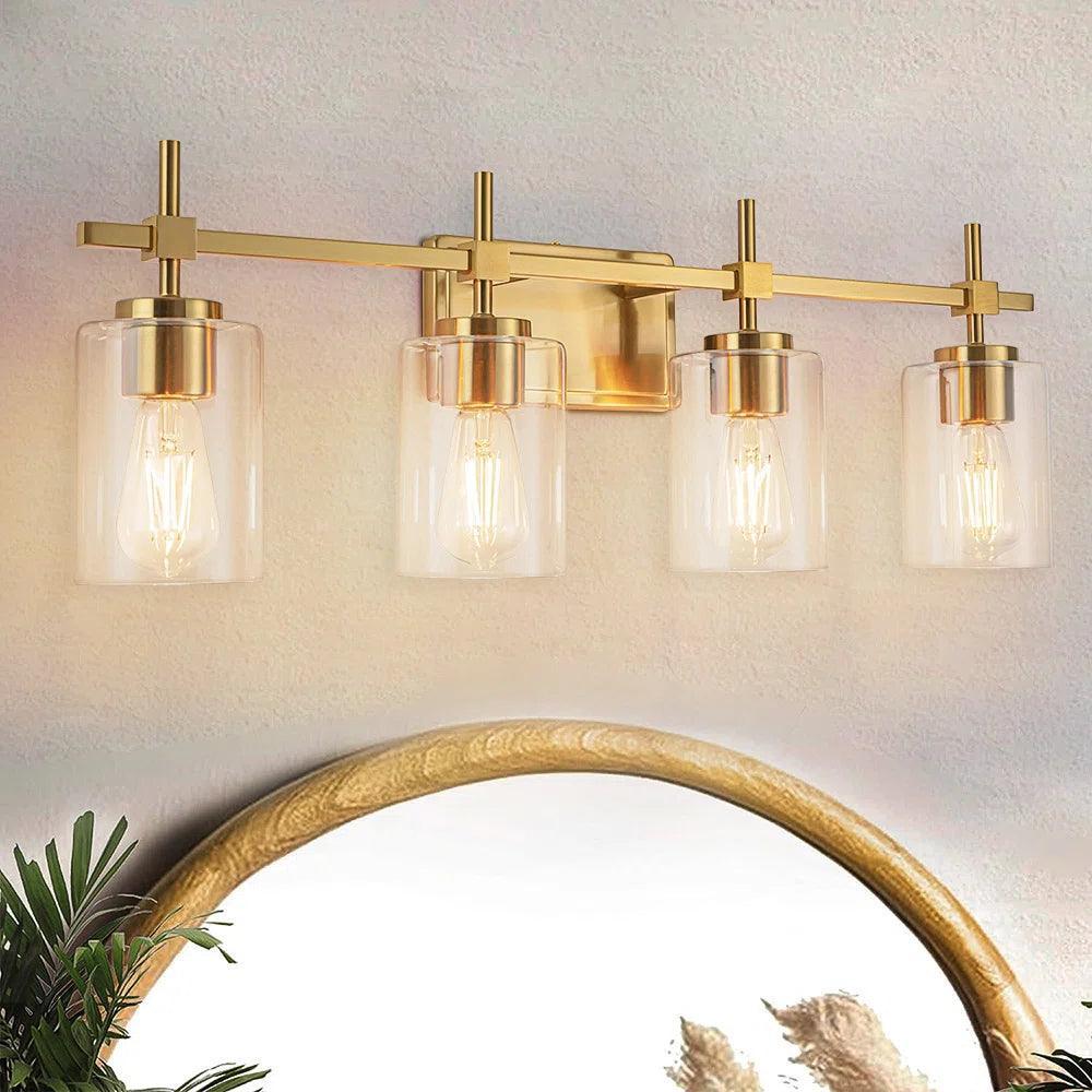Jasper Black & Gold Clear Glass 4-Light Bathroom Vanity Light - Image 14
