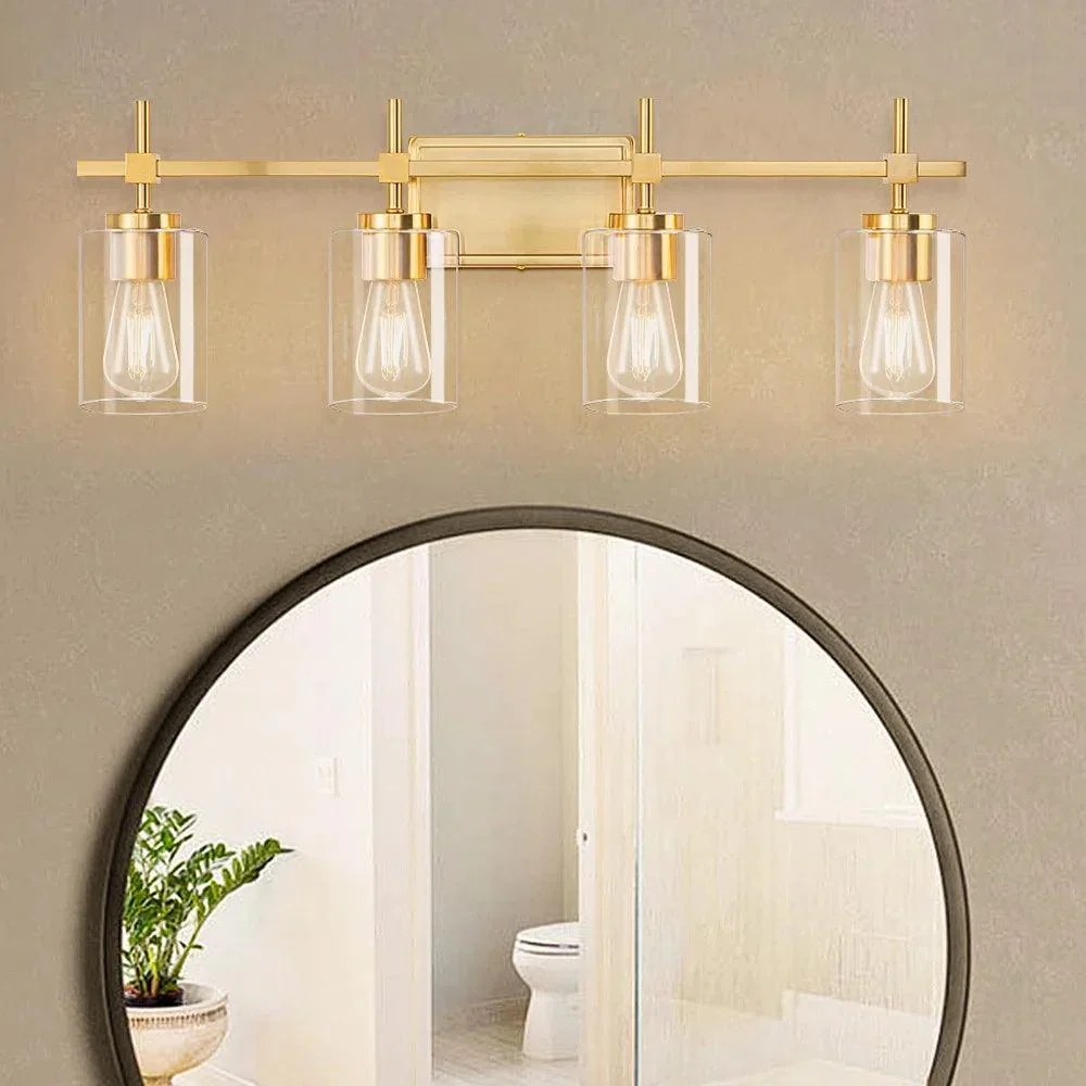 Jasper Black & Gold Clear Glass 4-Light Bathroom Vanity Light - Image 15
