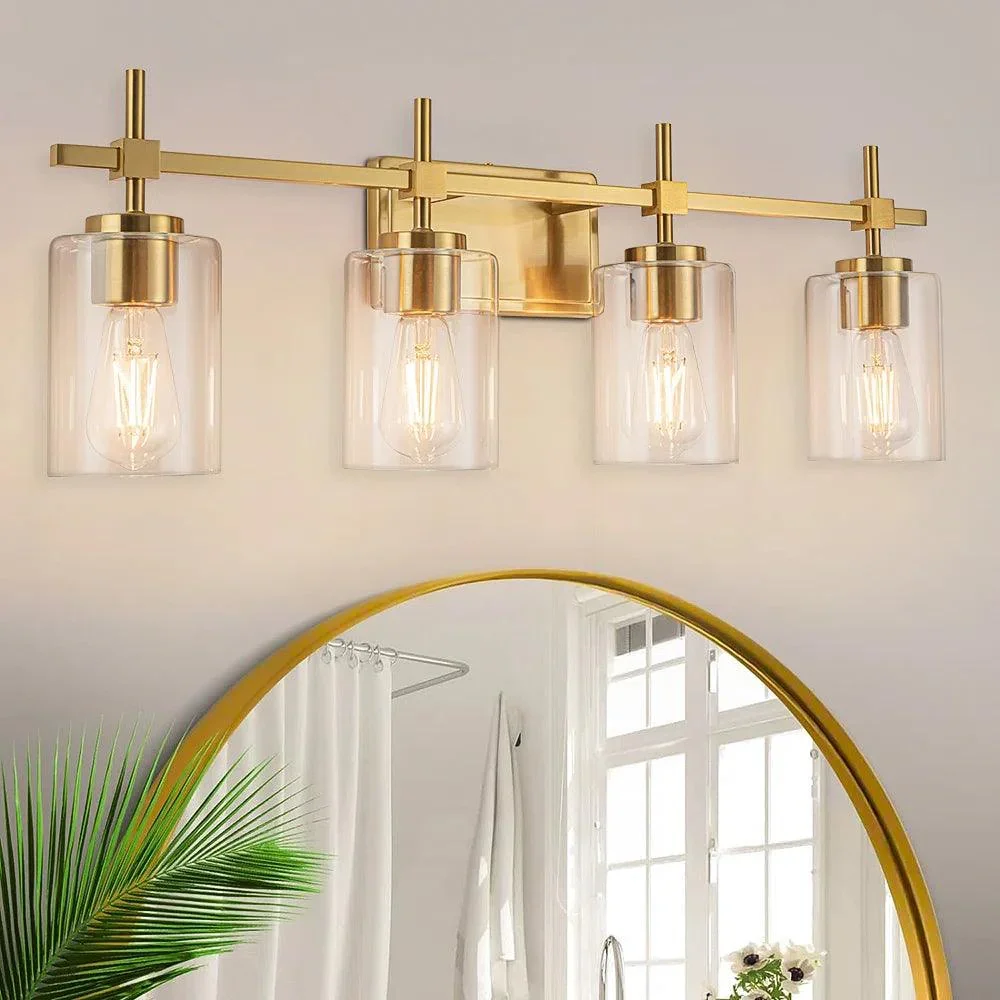 Jasper Black & Gold Clear Glass 4-Light Bathroom Vanity Light - Image 16