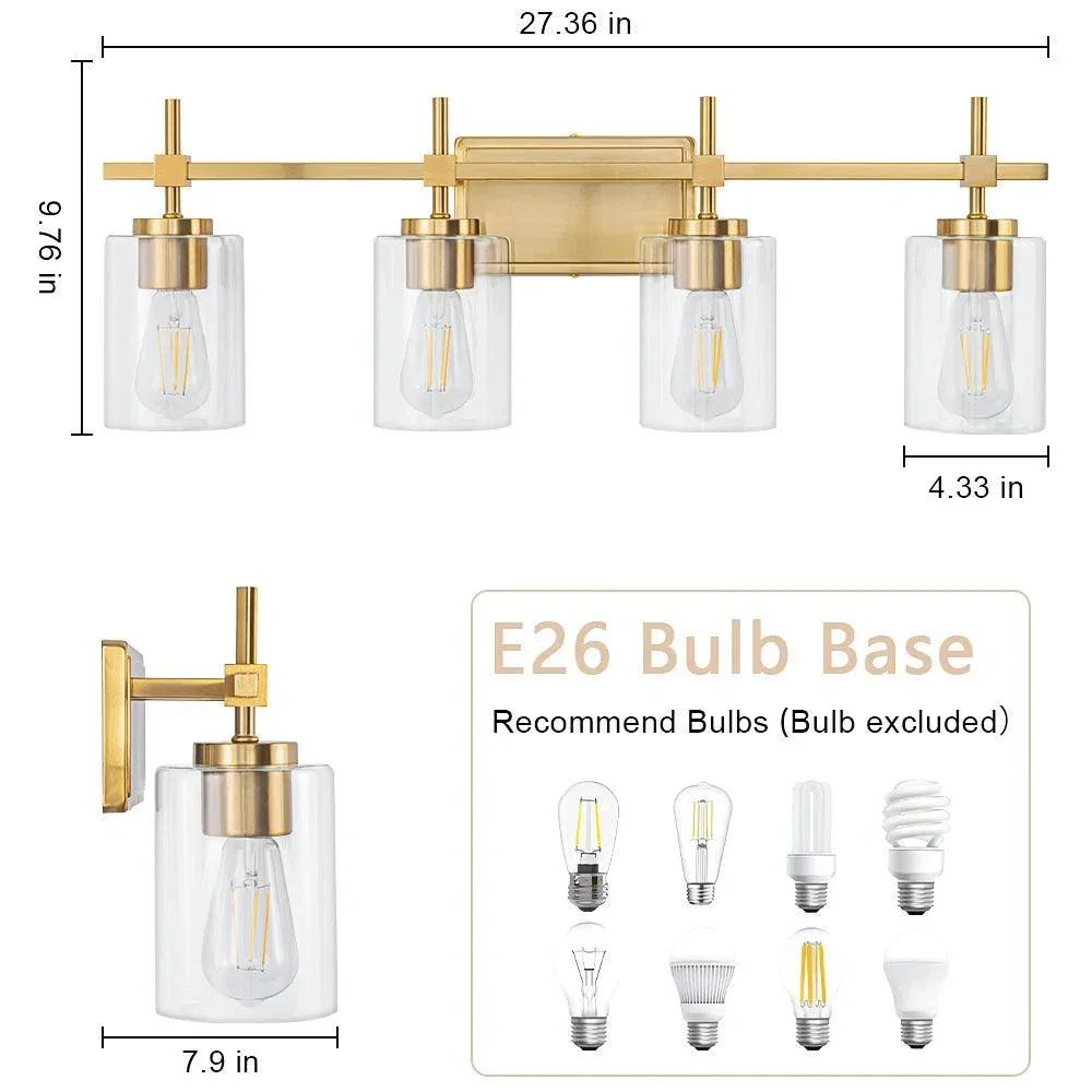 Jasper Black & Gold Clear Glass 4-Light Bathroom Vanity Light - Image 17