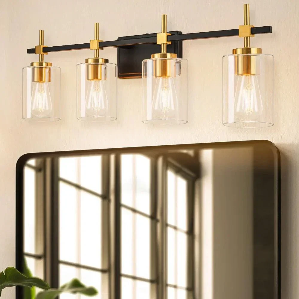 Jasper Black & Gold Clear Glass 4-Light Bathroom Vanity Light - Image 2