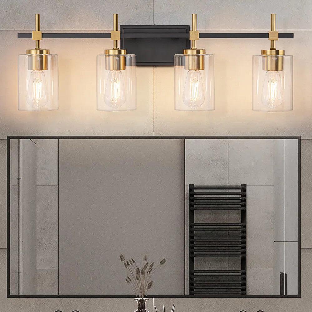 Jasper Black & Gold Clear Glass 4-Light Bathroom Vanity Light - Image 4