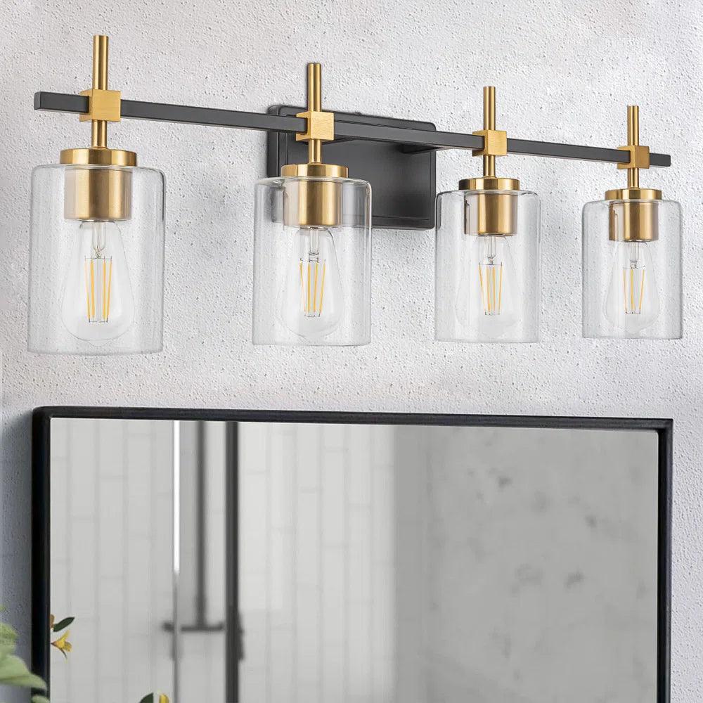 Jasper Black & Gold Clear Glass 4-Light Bathroom Vanity Light - Image 5