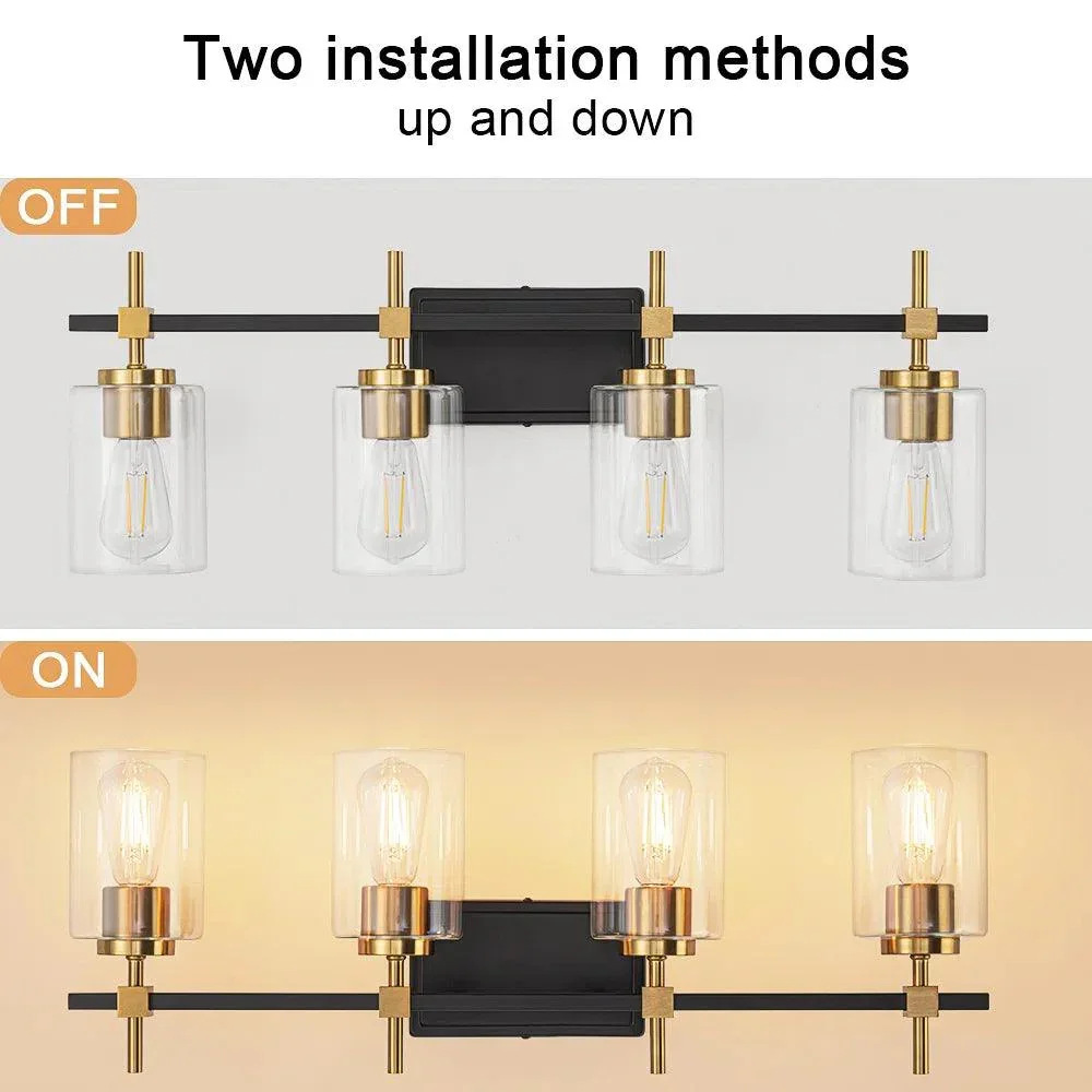 Jasper Black & Gold Clear Glass 4-Light Bathroom Vanity Light - Image 6