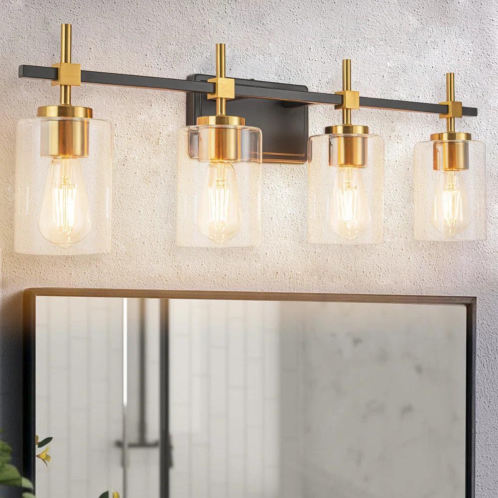 Jasper Black & Gold Clear Glass 4-Light Bathroom Vanity Light - Image 7