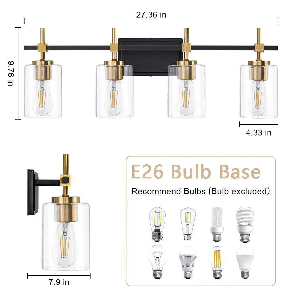 Jasper Black & Gold Clear Glass 4-Light Bathroom Vanity Light - Image 8