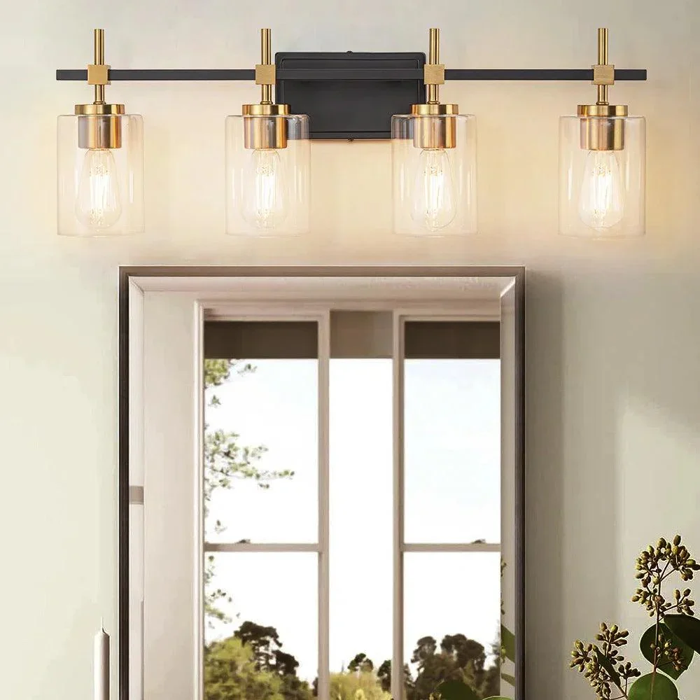 Jasper Black & Gold Clear Glass 4-Light Bathroom Vanity Light - Image 9