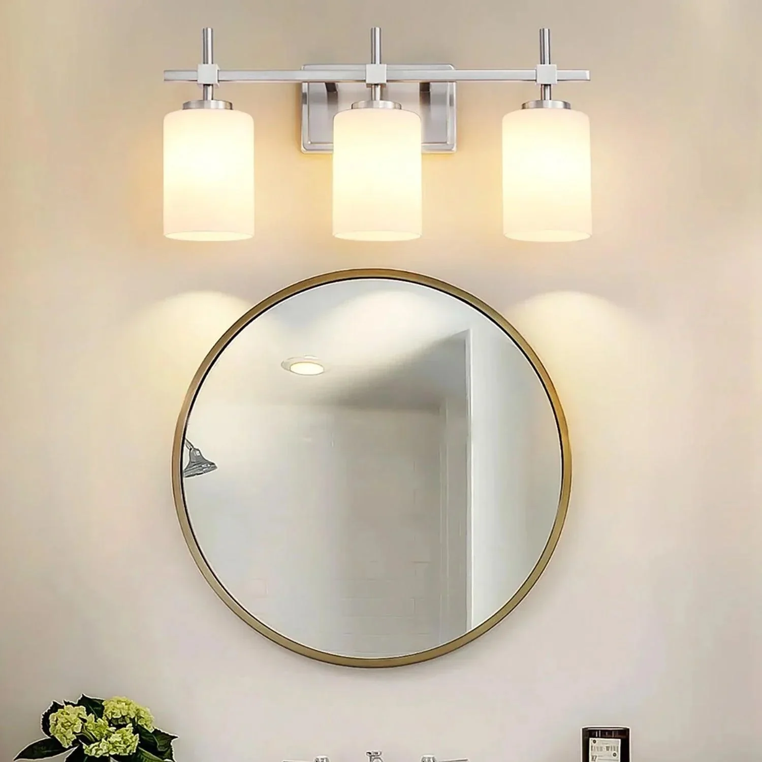 Jasper Gold Modern Frosted Glass 3-Light Bathroom Vanity Light - Image 10