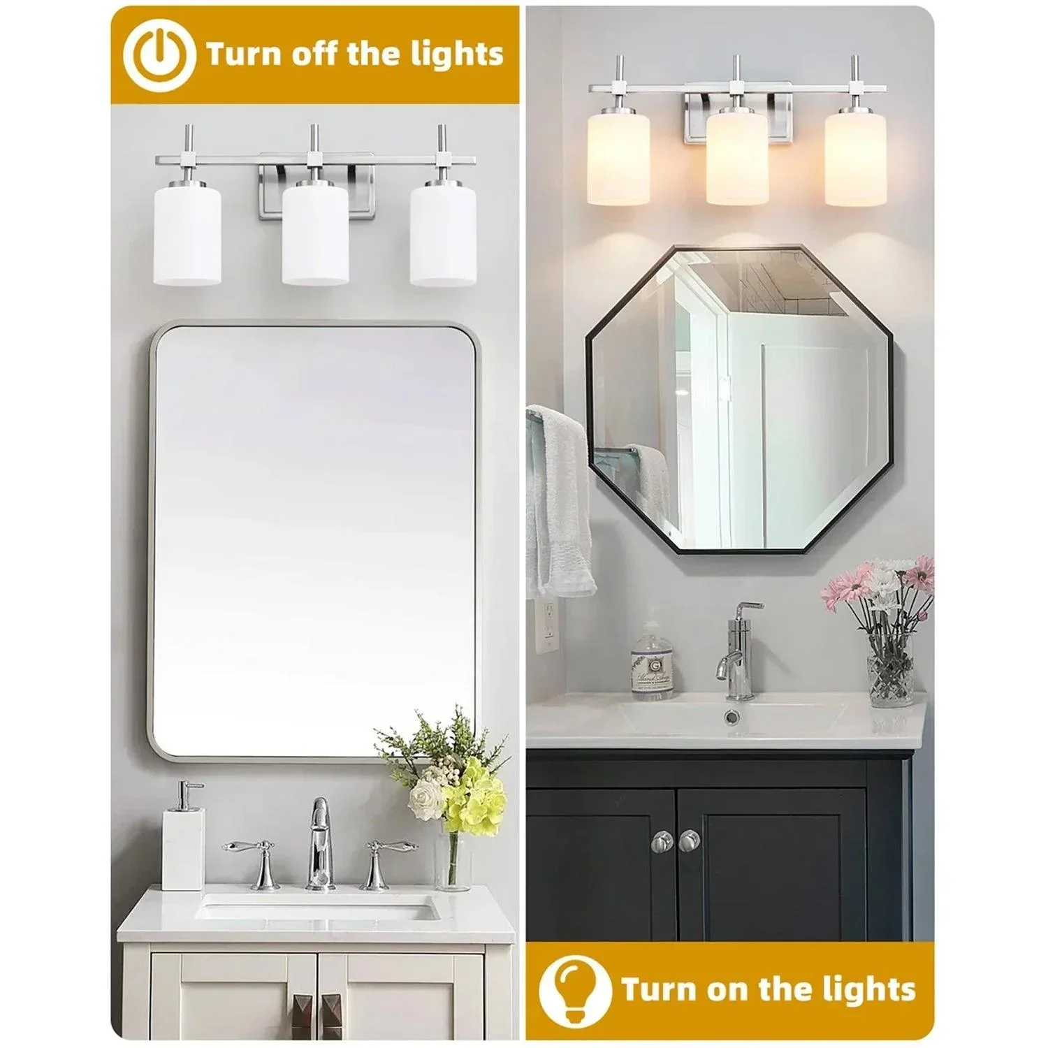 Jasper Gold Modern Frosted Glass 3-Light Bathroom Vanity Light - Image 13