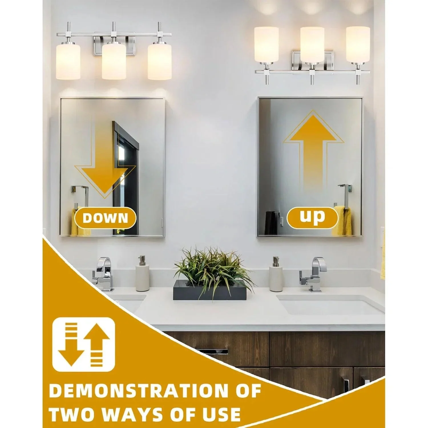 Jasper Gold Modern Frosted Glass 3-Light Bathroom Vanity Light - Image 14