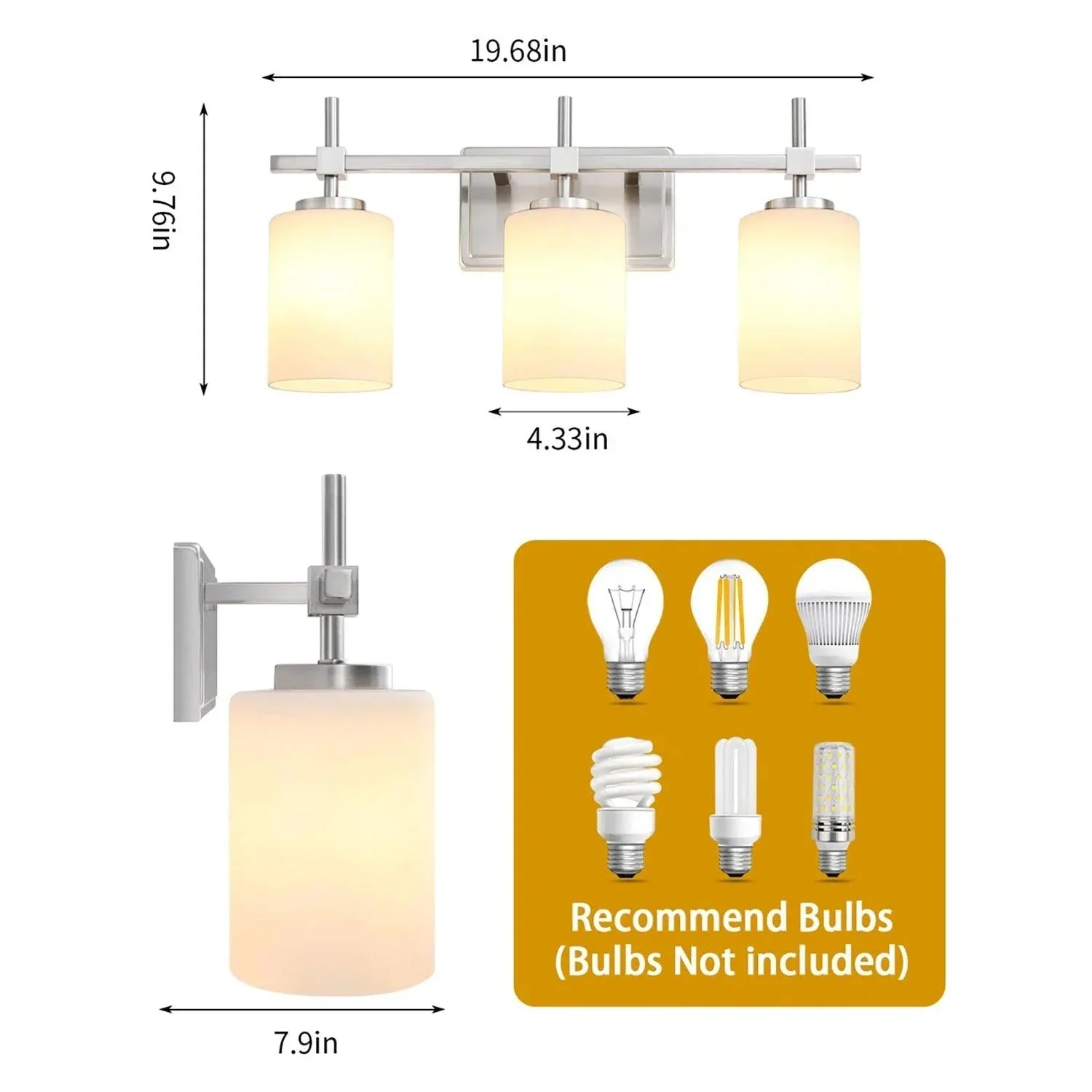 Jasper Gold Modern Frosted Glass 3-Light Bathroom Vanity Light - Image 16