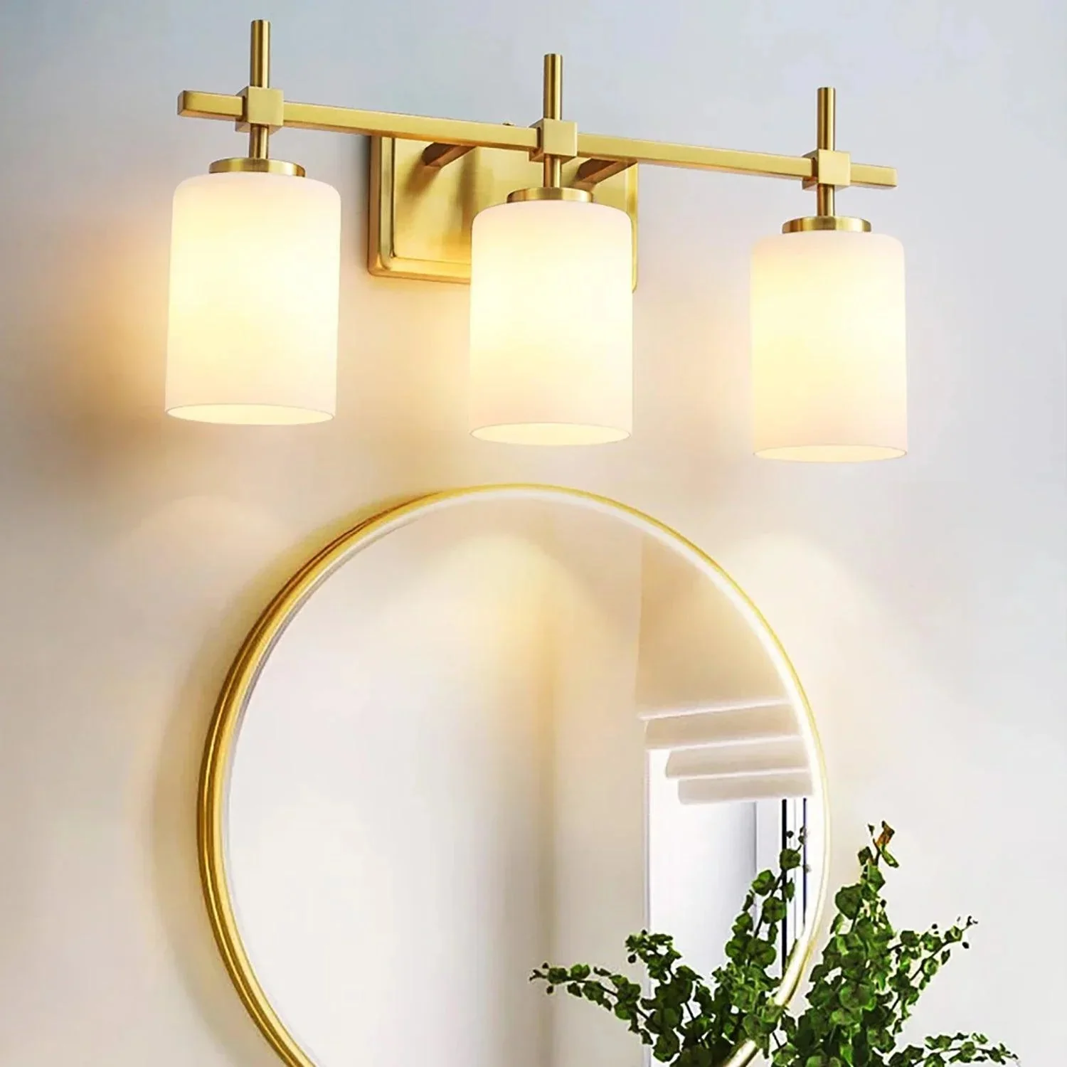 Jasper Gold Modern Frosted Glass 3-Light Bathroom Vanity Light - Image 2